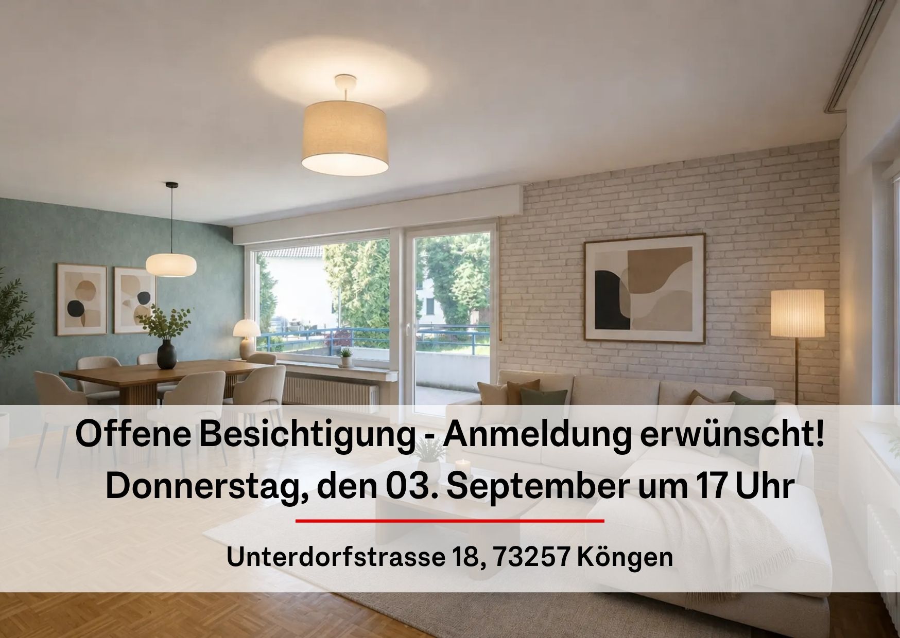 Offene Besichtigung: Helle 3-Zimmer-Wohnung mit zwei Balkonen in Köngen [AI-modified]