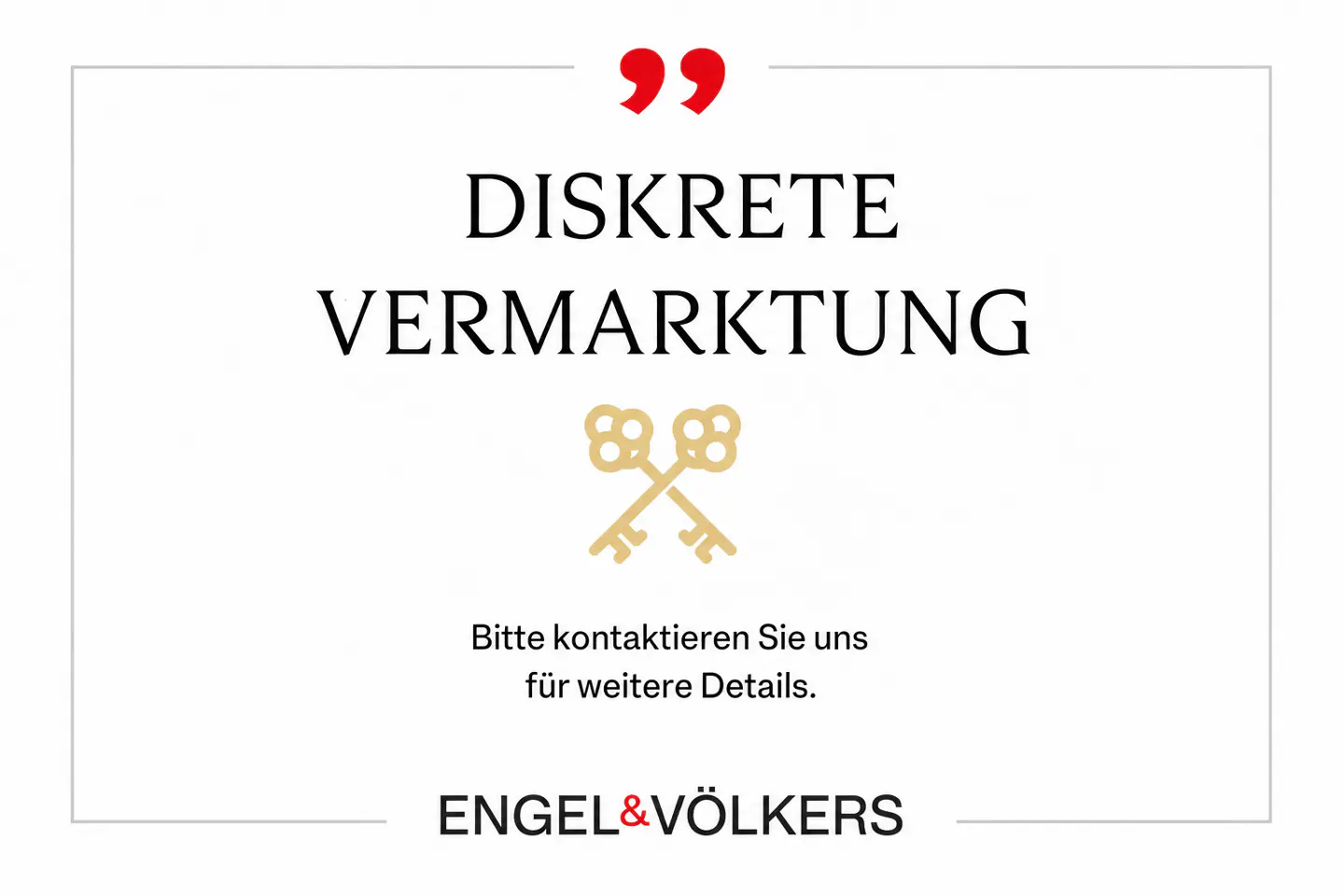 Real estate ad with "Diskrete Vermarktung" text, two gold keys, and Engel & Völkers logo on a white background.