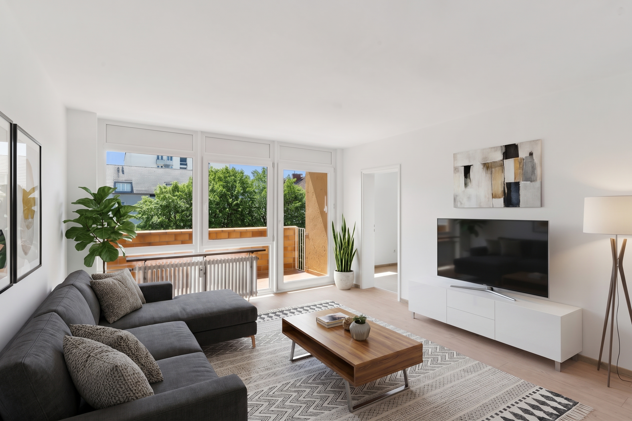Light-filled dream home on the top floor: Modernized 3-room apartment with south-facing loggia [AI-modified]