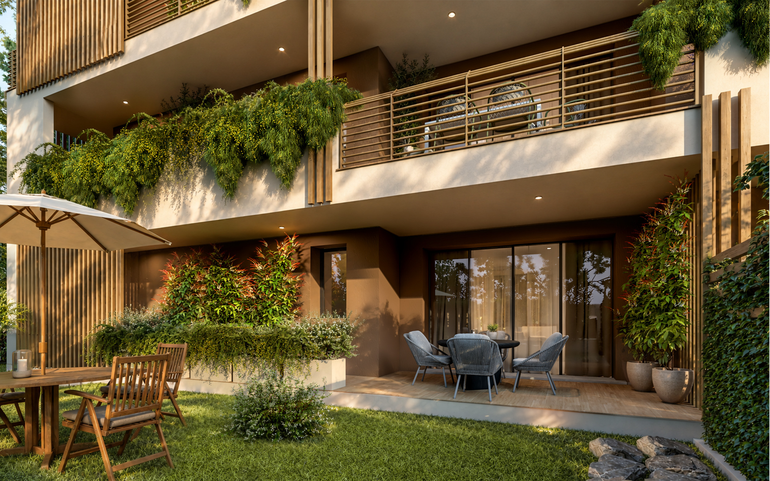 Newly built apartment with garden