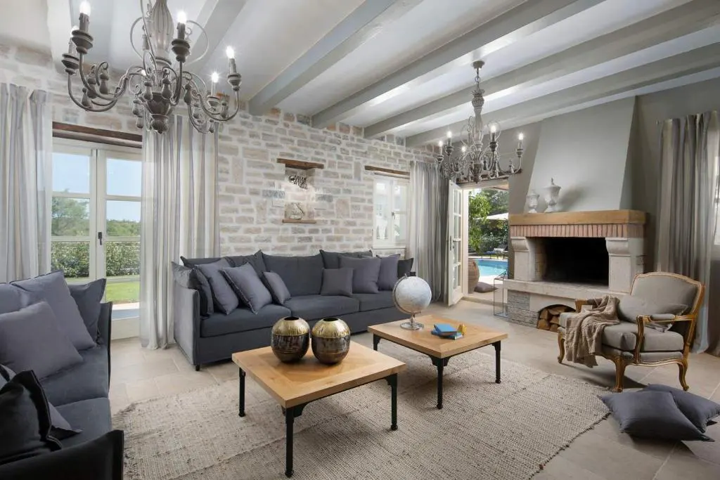 Living room with comfortable sofas and a fireplace