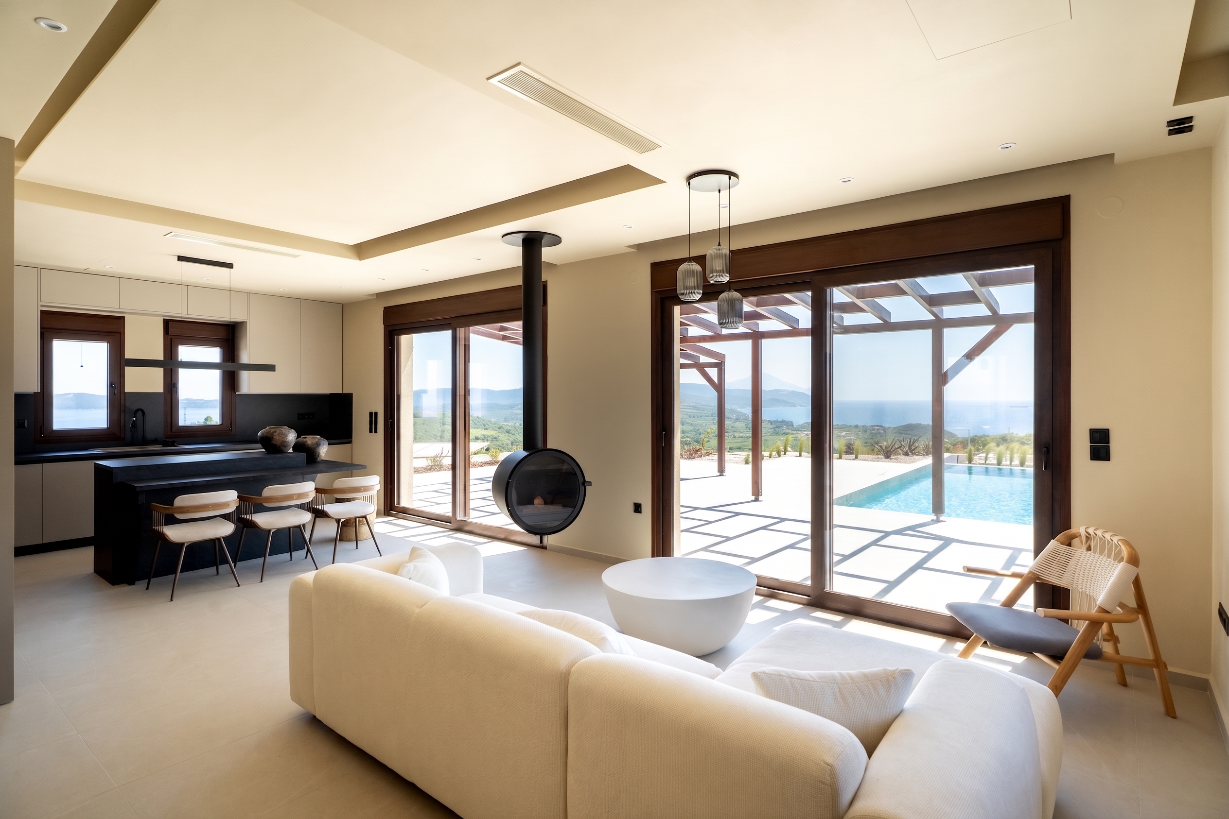 Exclusive villa with panoramic views of the sea and Mount Athos [AI-modified]
