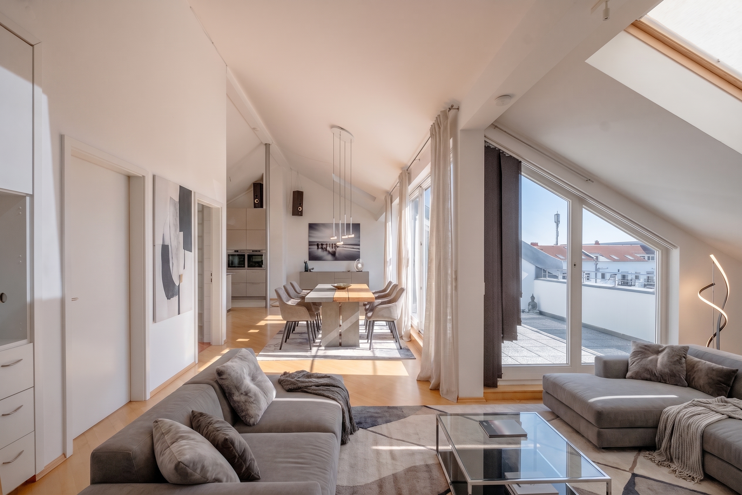 Penthouse apartment with panoramic views over Arkonaplatz to Teufelsberg [AI-modified]