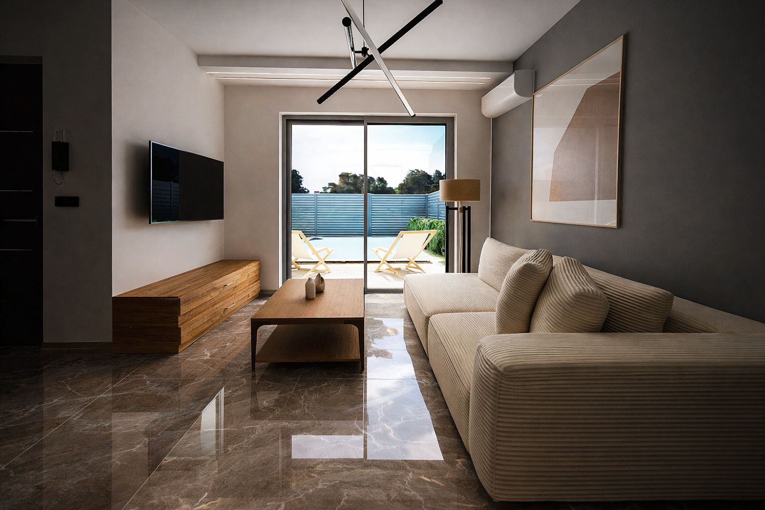 Modern 2-bedroom maisonette with private pool and garden