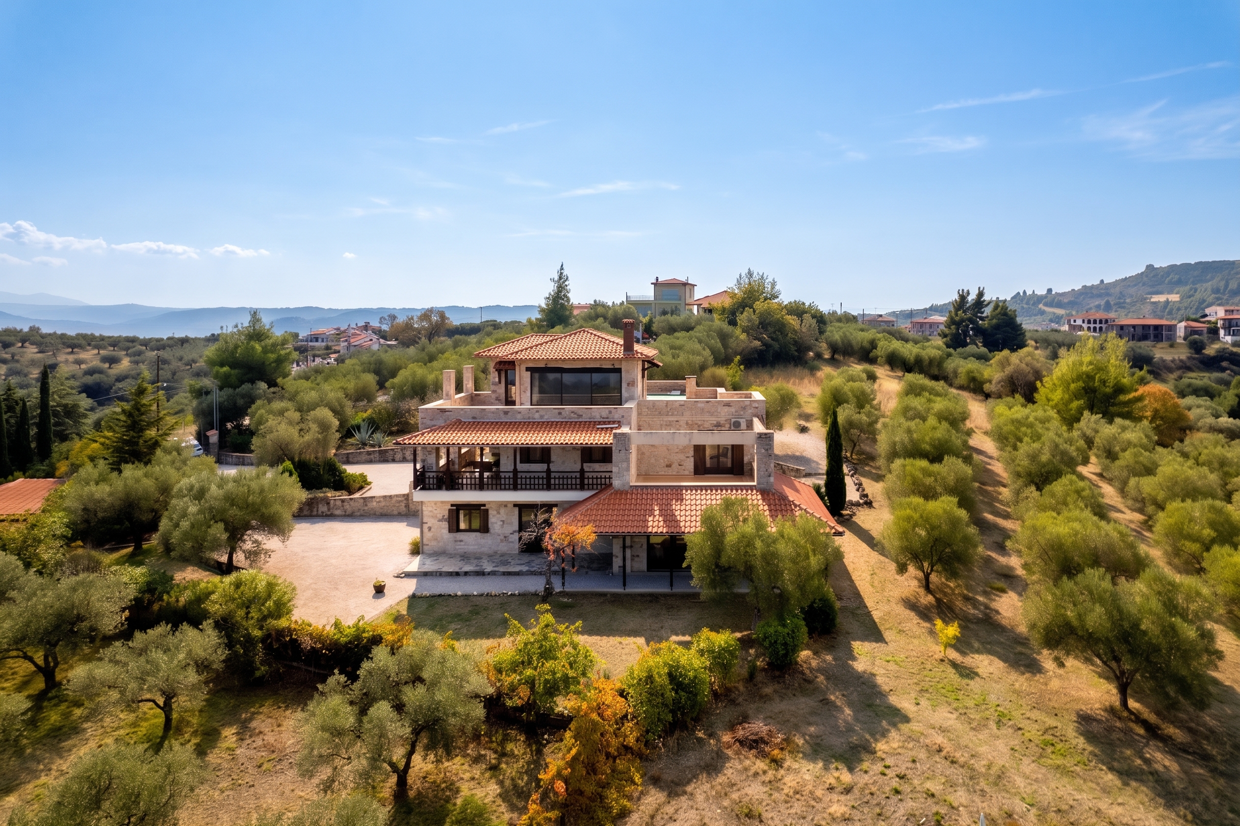 Stone home with stunning views over the Gulf of Mount Athos