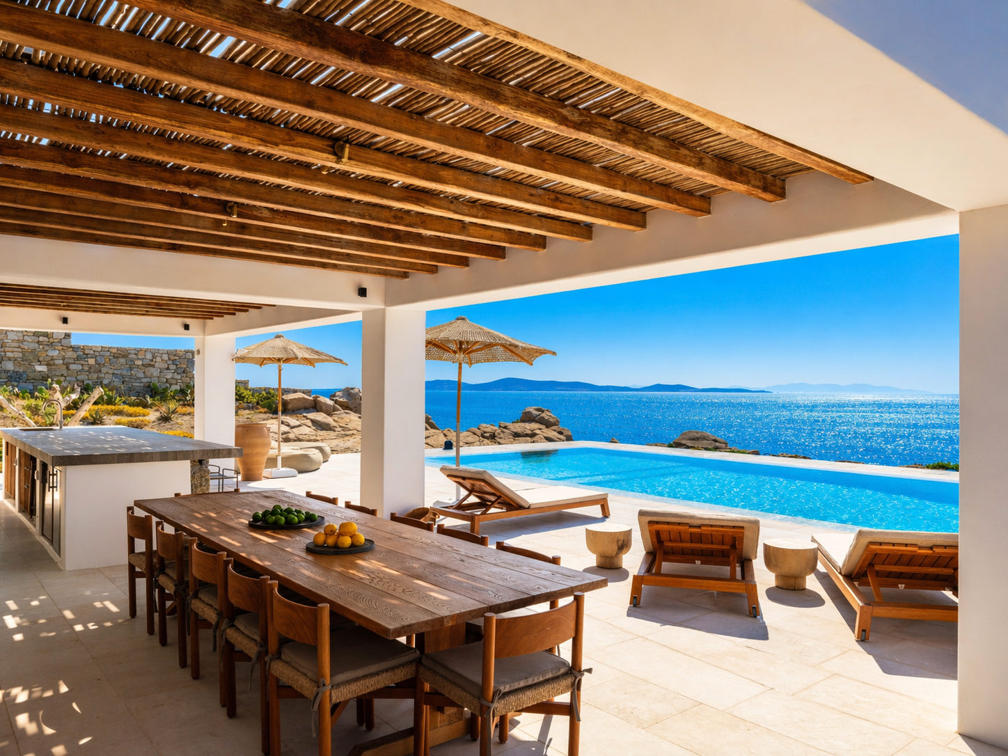 Seafront villa with private beach access and sunset views in Mykonos