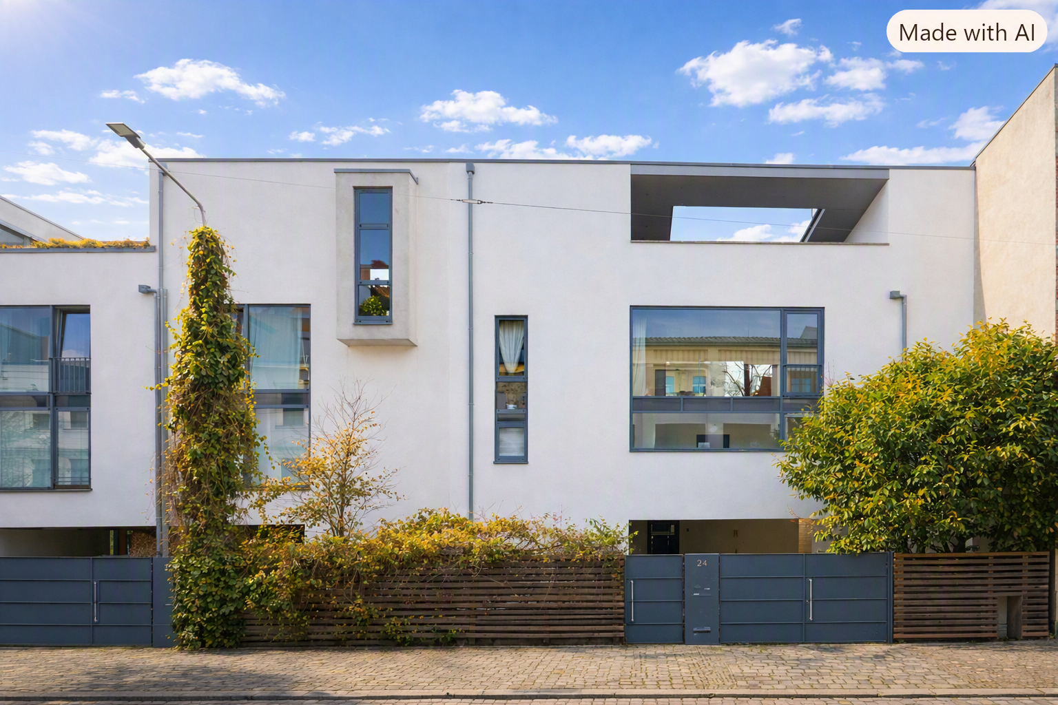 Modernes Stadthaus mit Dachterrasse, Garten und nachhaltiger Technik [AI-modified]