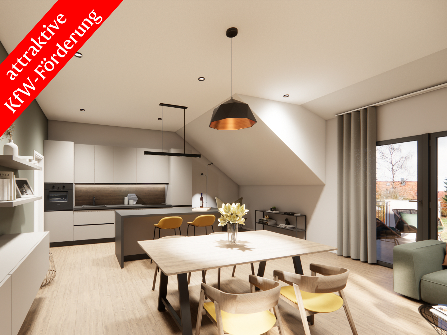 Pentling: Wohnkomfort mit Stil
in einem KfW-Effizienzhaus 55
3-Zimmer-Dachterrassenwohnung
