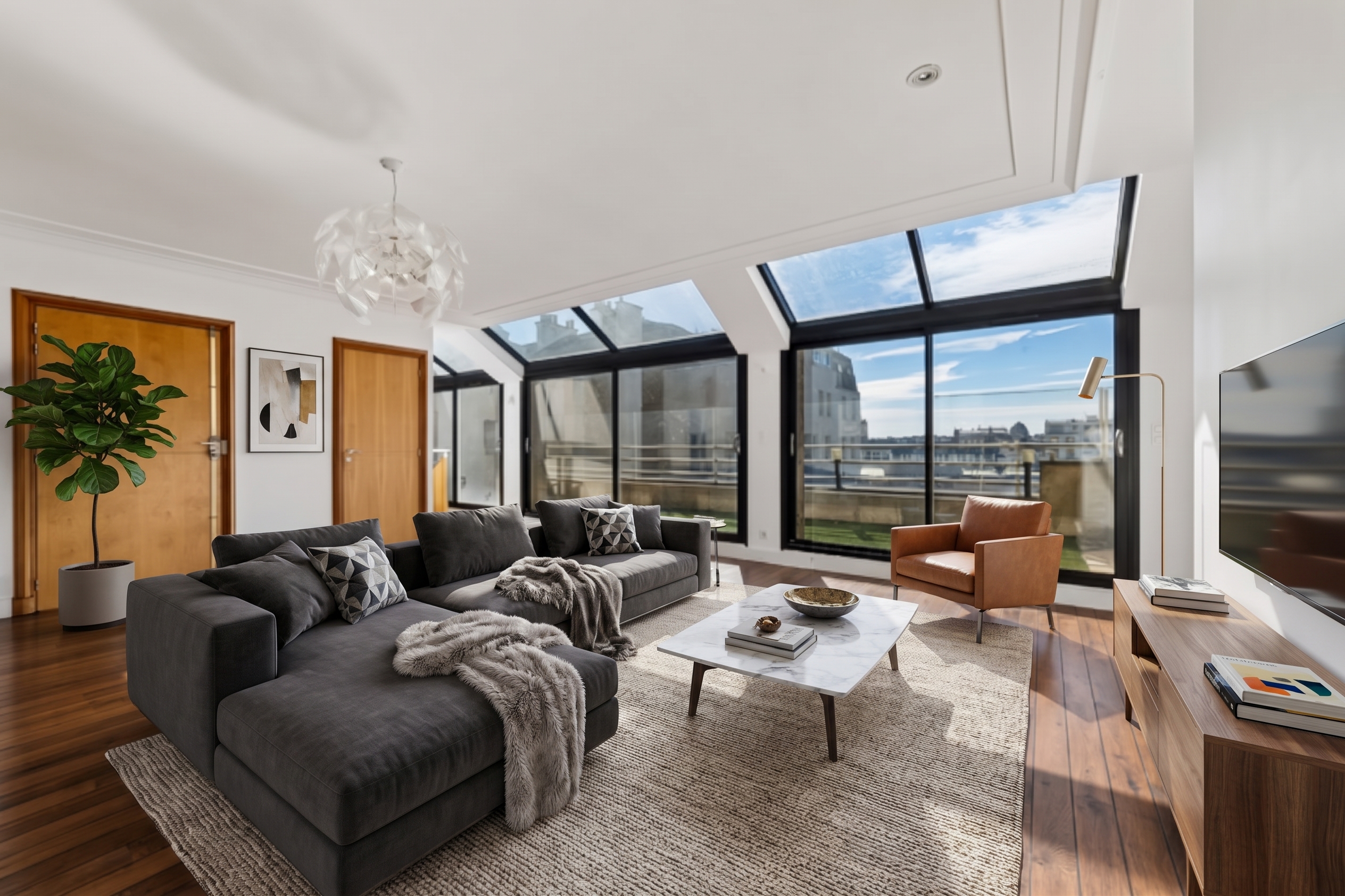 PARIS 16TH – ÉTOILE / VICTOR HUGO  
DUPLEX PENTHOUSE – TERRACE & ROOFTOP – PANORAMIC VIEWS [AI-modified]