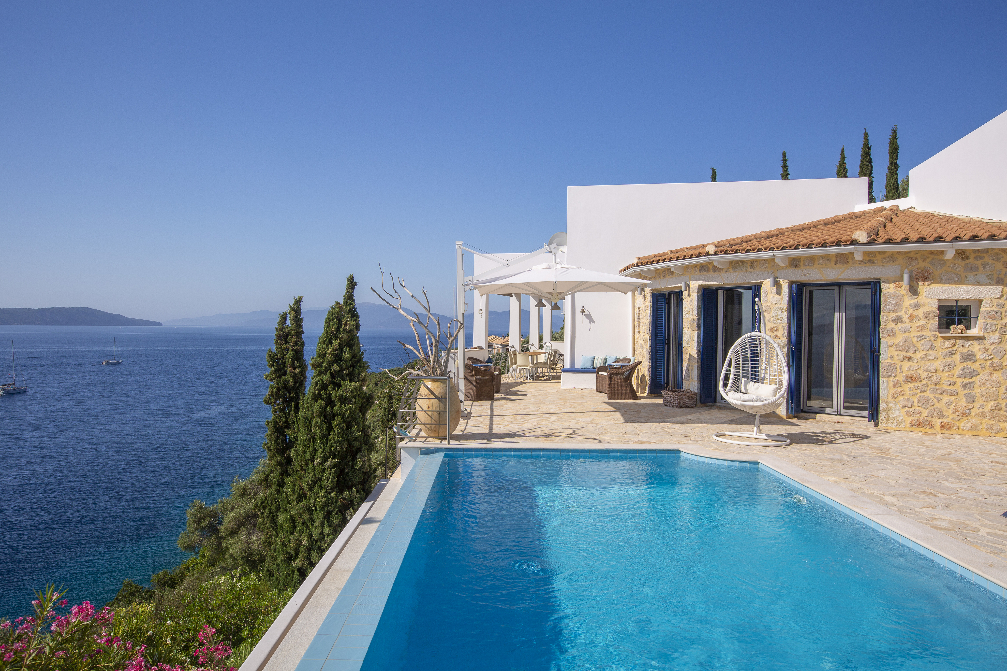 Τwo seafront villas with private sea access & pools in Sivota, Lefkada