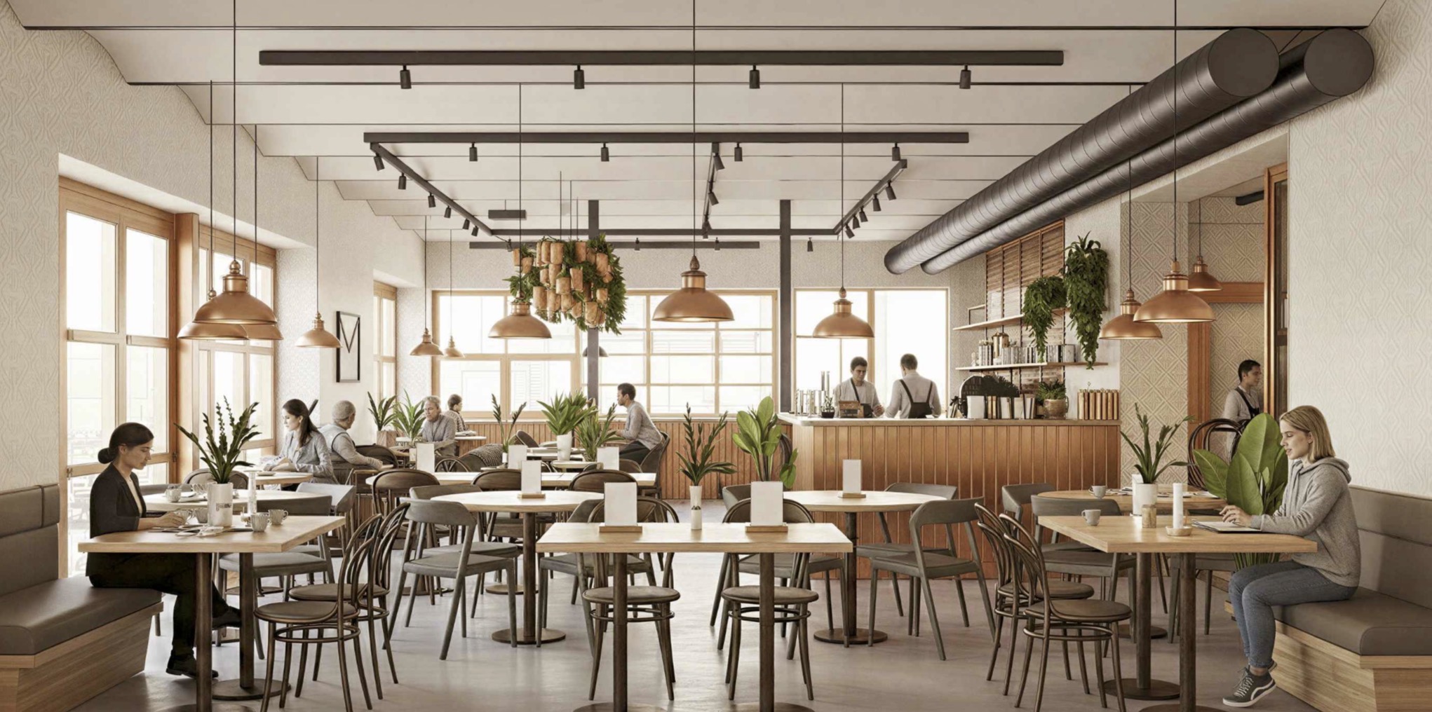 A restaurant in a renovated historic post office building