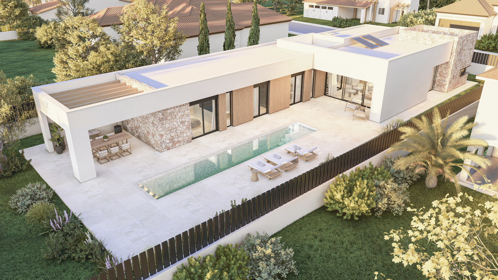 Elegante proyecto de bungalow con piscina deportiva de 12 m y garaje en Sa Coma