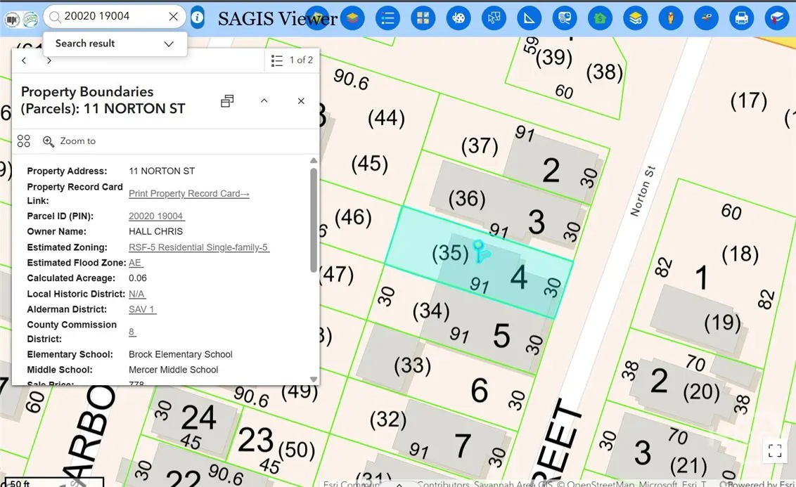 Map showing property boundaries with parcel 4 highlighted in blue. A pop-up displays property details for 11 Norton Street.