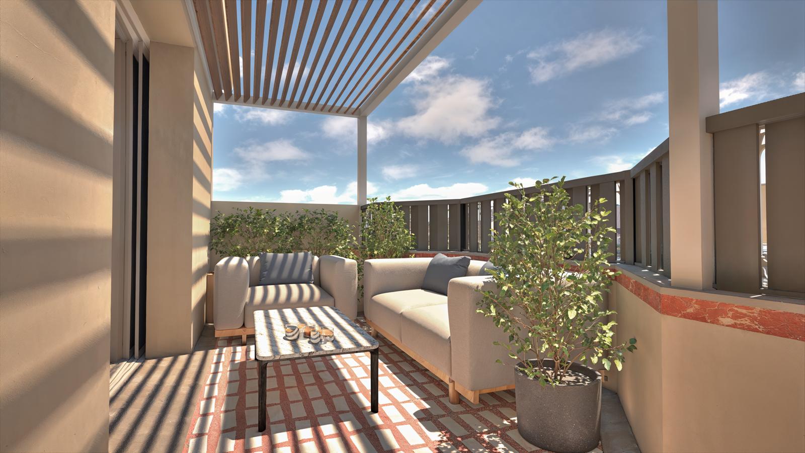 Brand new luxury flat in Lista with a spectacular 20 sq m south-facing terrace in a period building. [AI-modified]