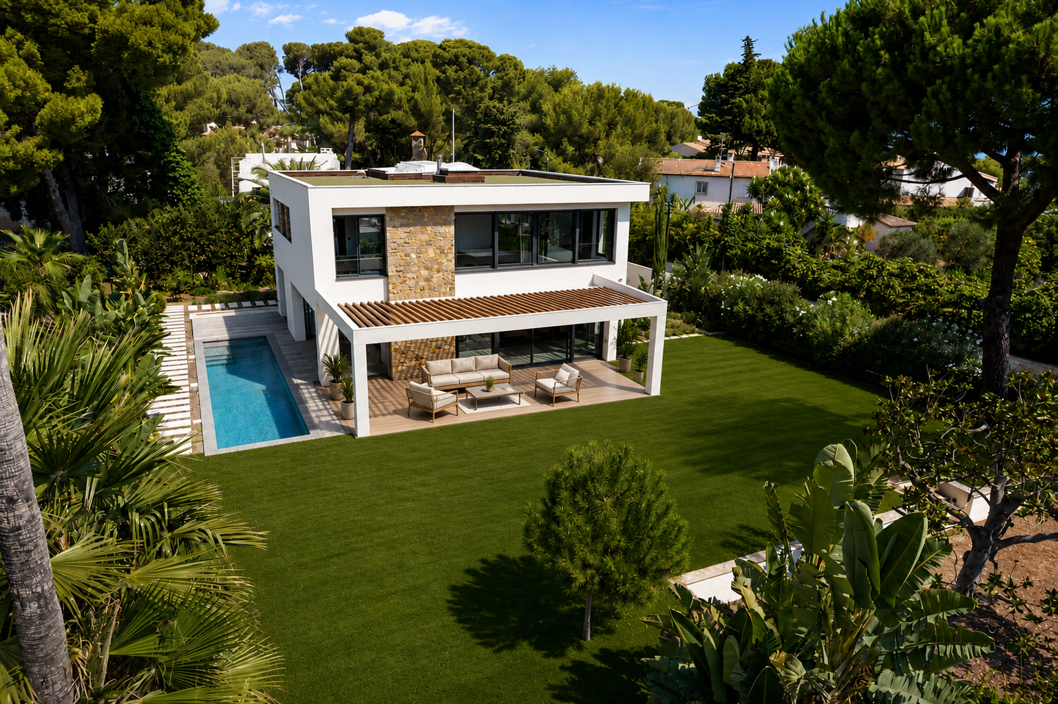 Cap d’Antibes – Garoupe | Brand-new contemporary villa with rooftop and sea view [AI-modified]
