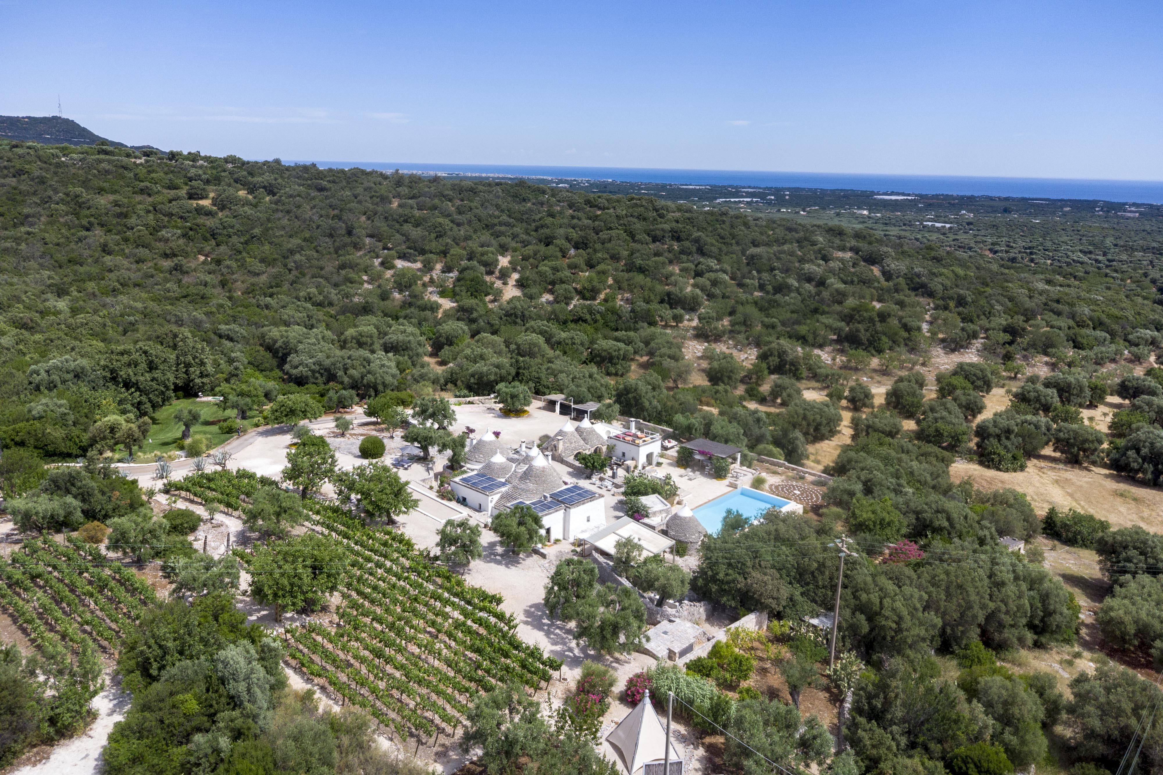 Exklusive Unterkunft mit Trulli, Infinity-Pool, Weinberg und Meerblick