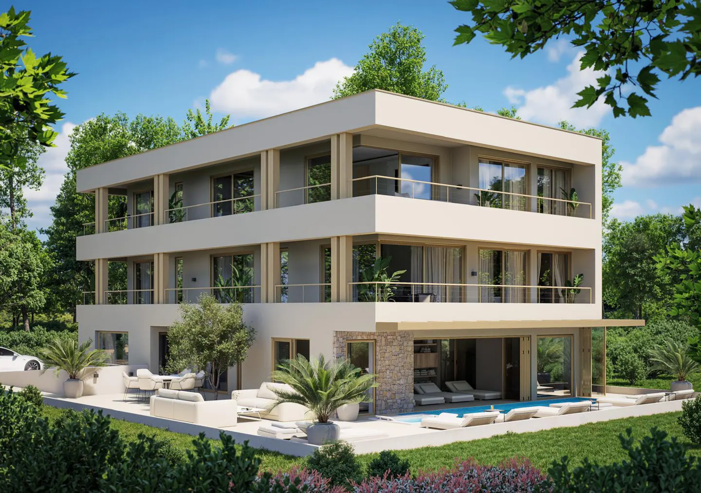 Visualisation of a residential building: south-west view