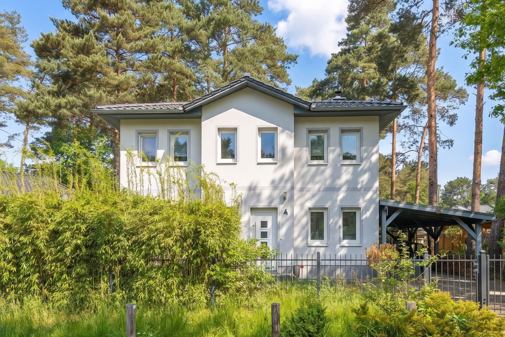 Waldesruh bei Berlin: Energieeffizientes Familienhaus mit Wellness-Garten, Pool & Kamin