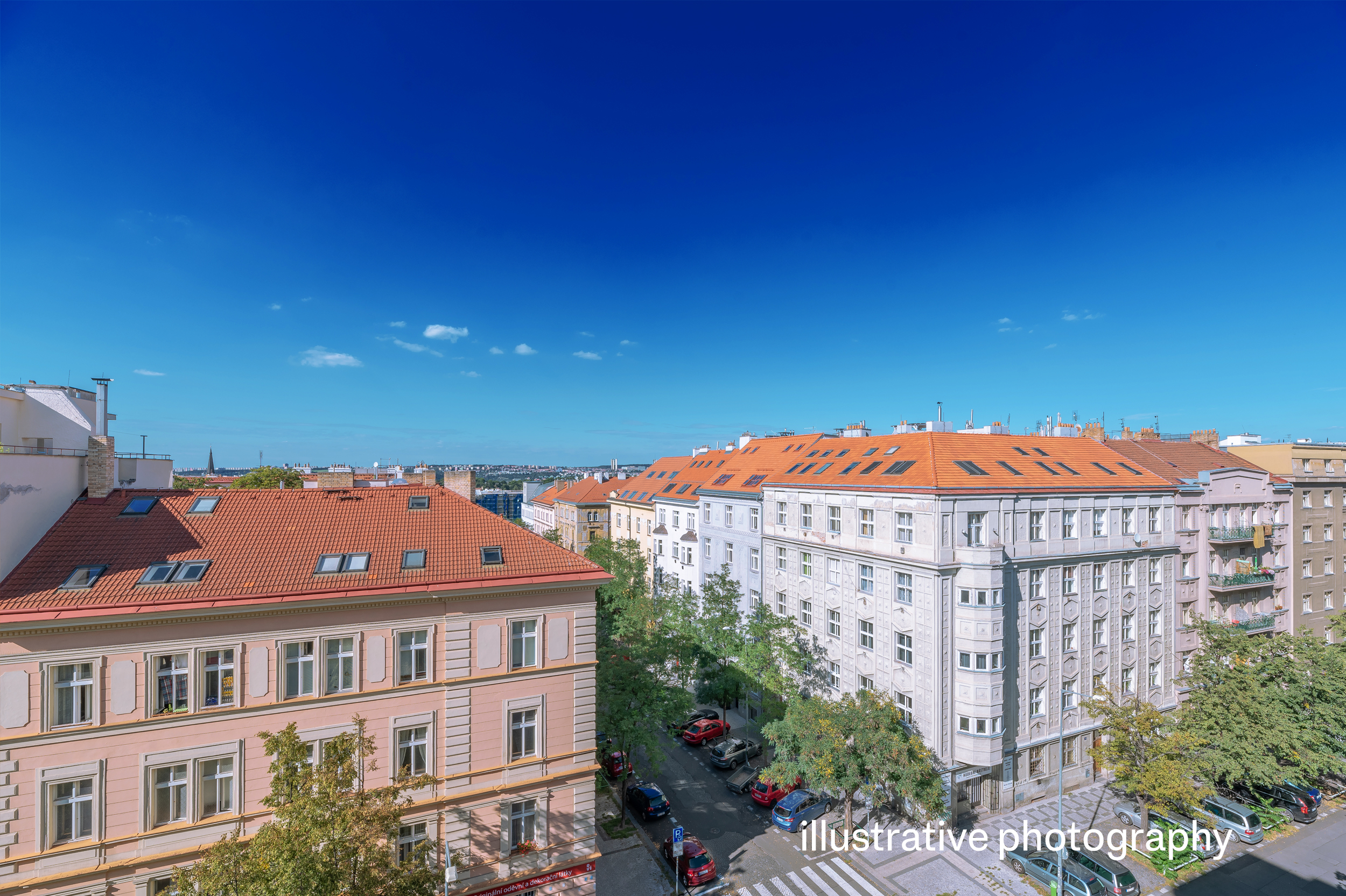 An residential building on a quiet street in a sought-after residential neighborhood in the wider center of Prague