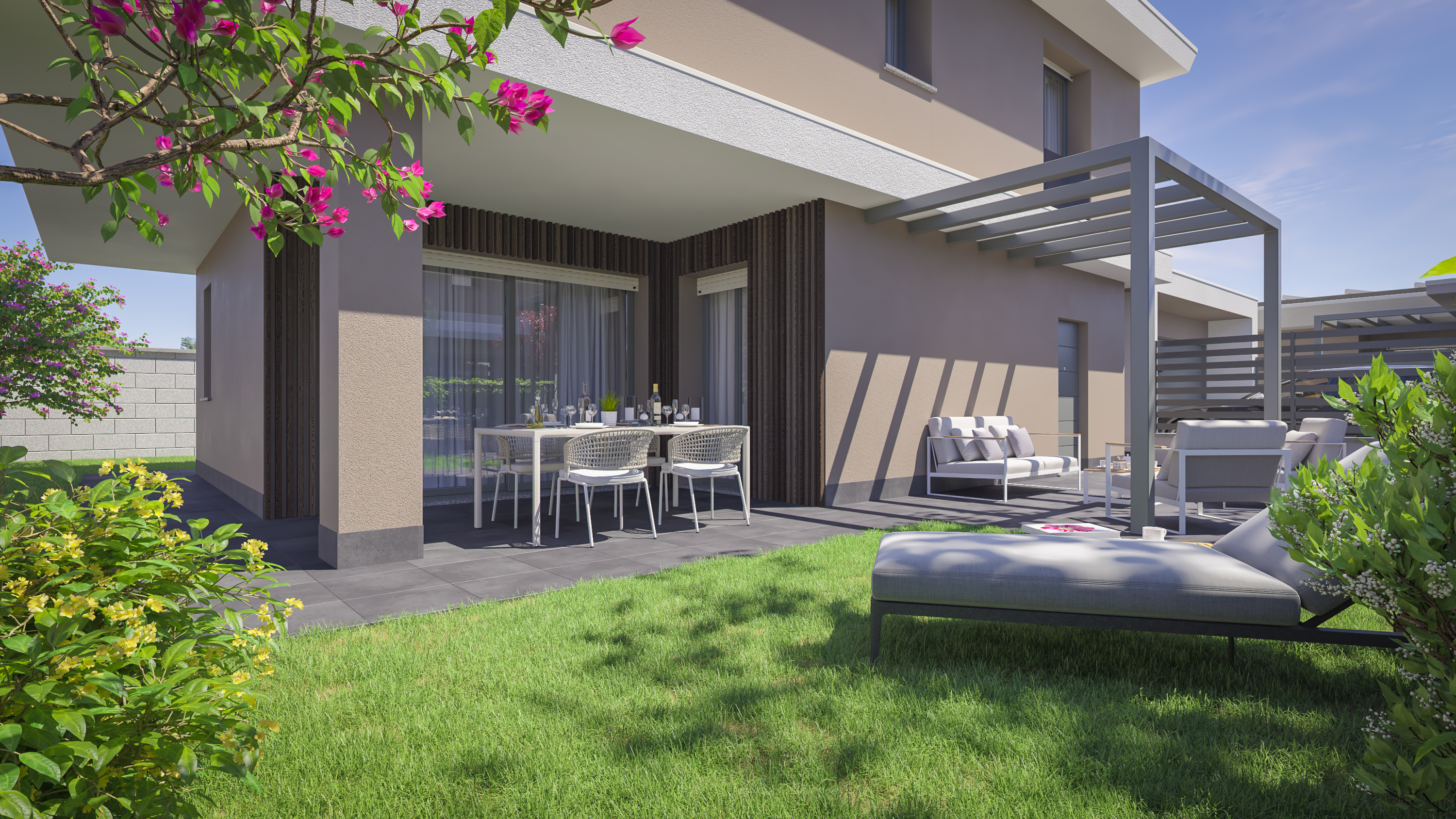 Villa mit Garten. Energieeffizienz n-ZEB