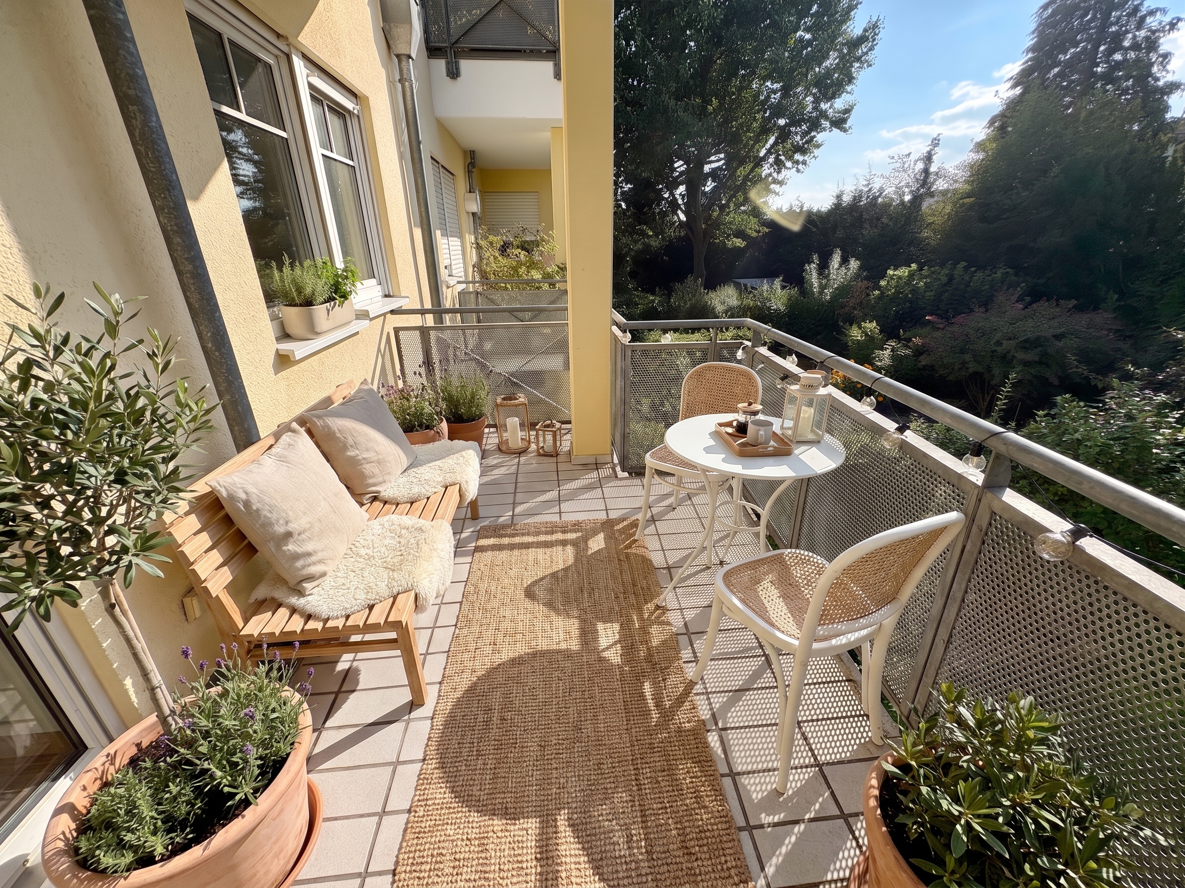 Bright, well-designed apartment with a sunny balcony [AI-modified]
