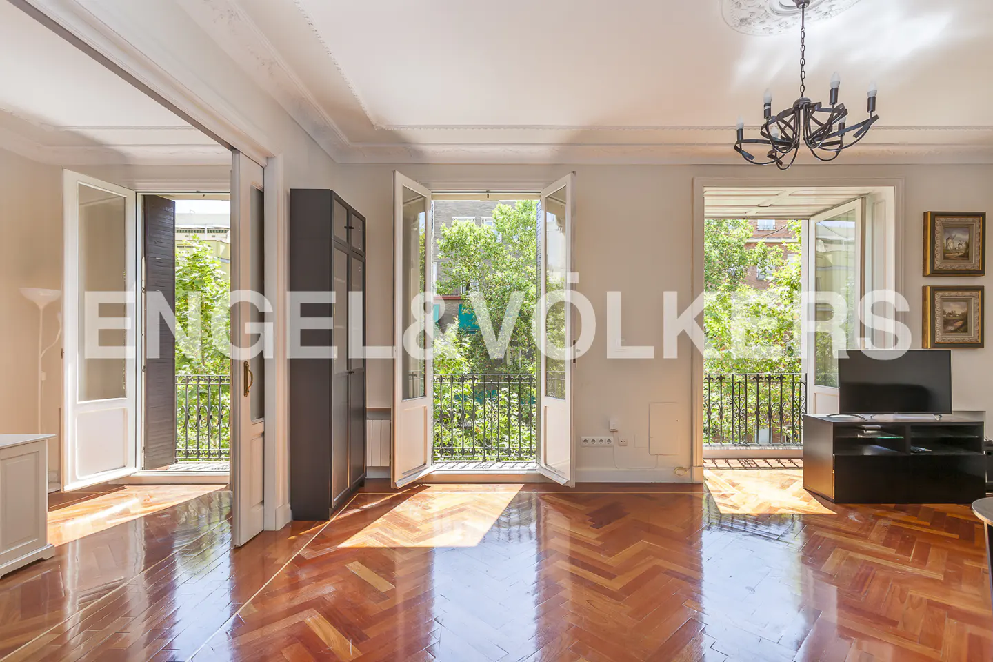 Living room with 3 balconies