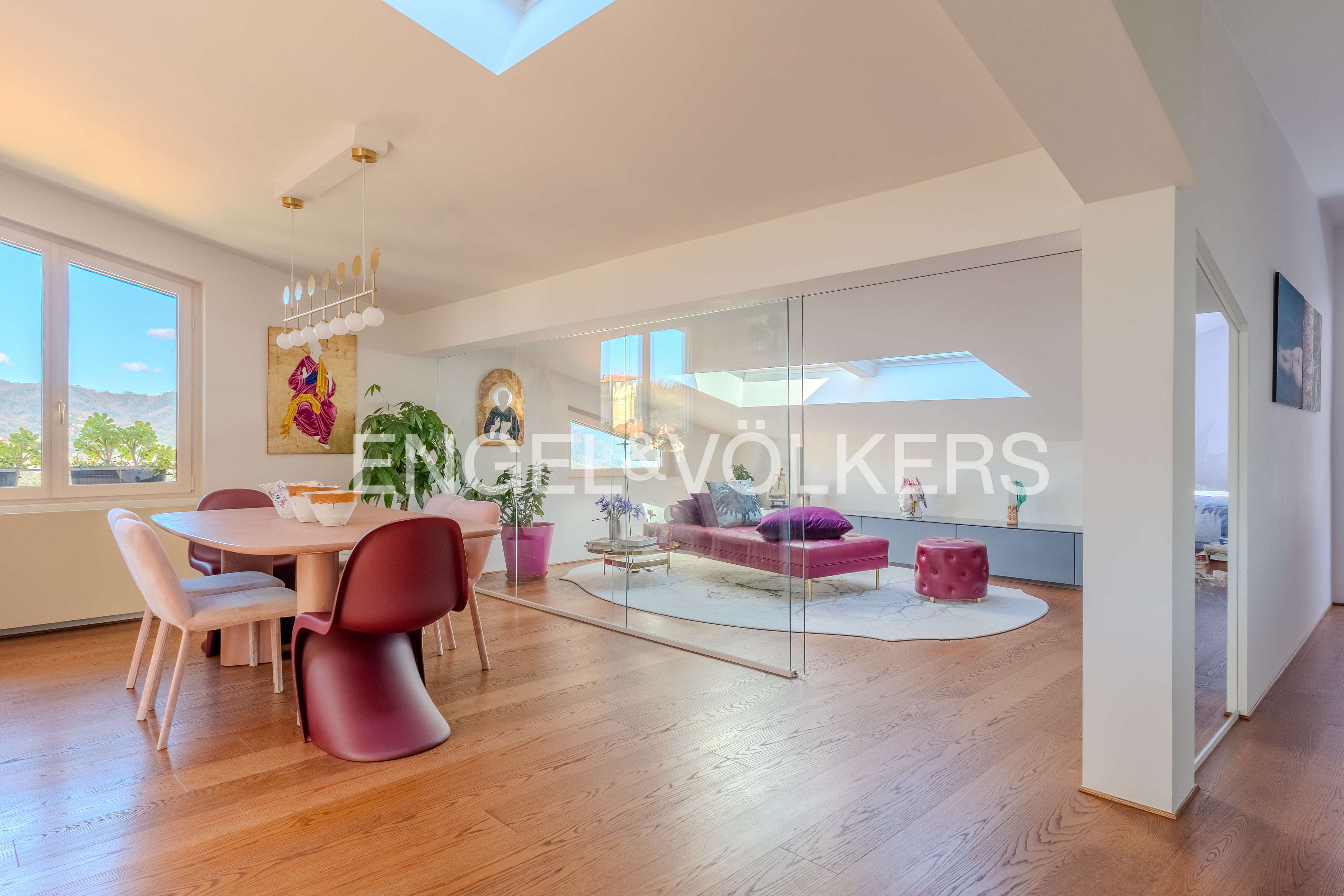 Elegant attic blending art and color in picturesque Vezzano Ligure