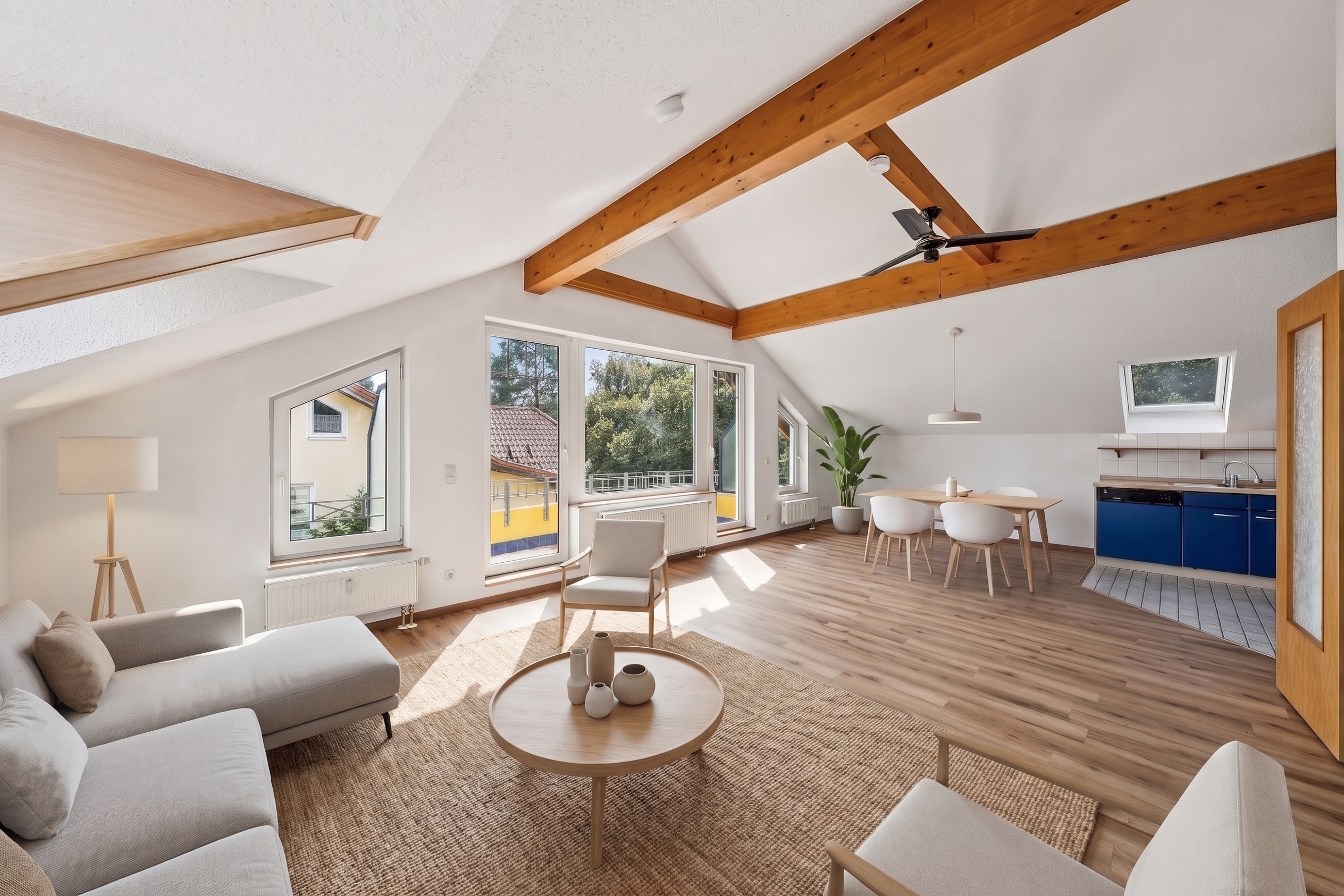 Villa-Atelier mit Penthouse Charakter: Ein individuelles Zuhause mit 3 Zimmer Option und separatem Hobbyraum [AI-modified]