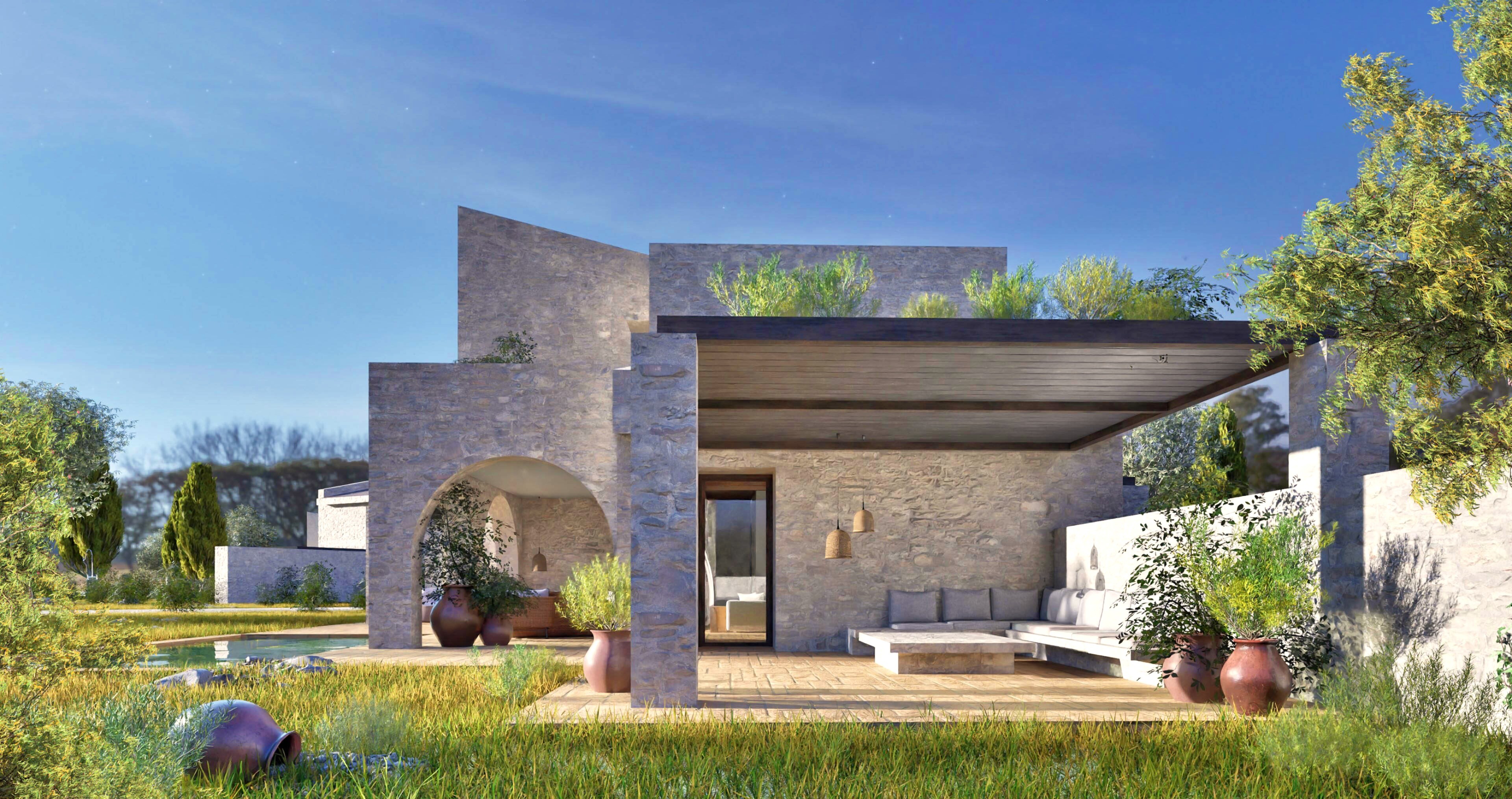 Zeitgenössische Steinvilla mit anspruchsvoller Architektur in Ermioni A4