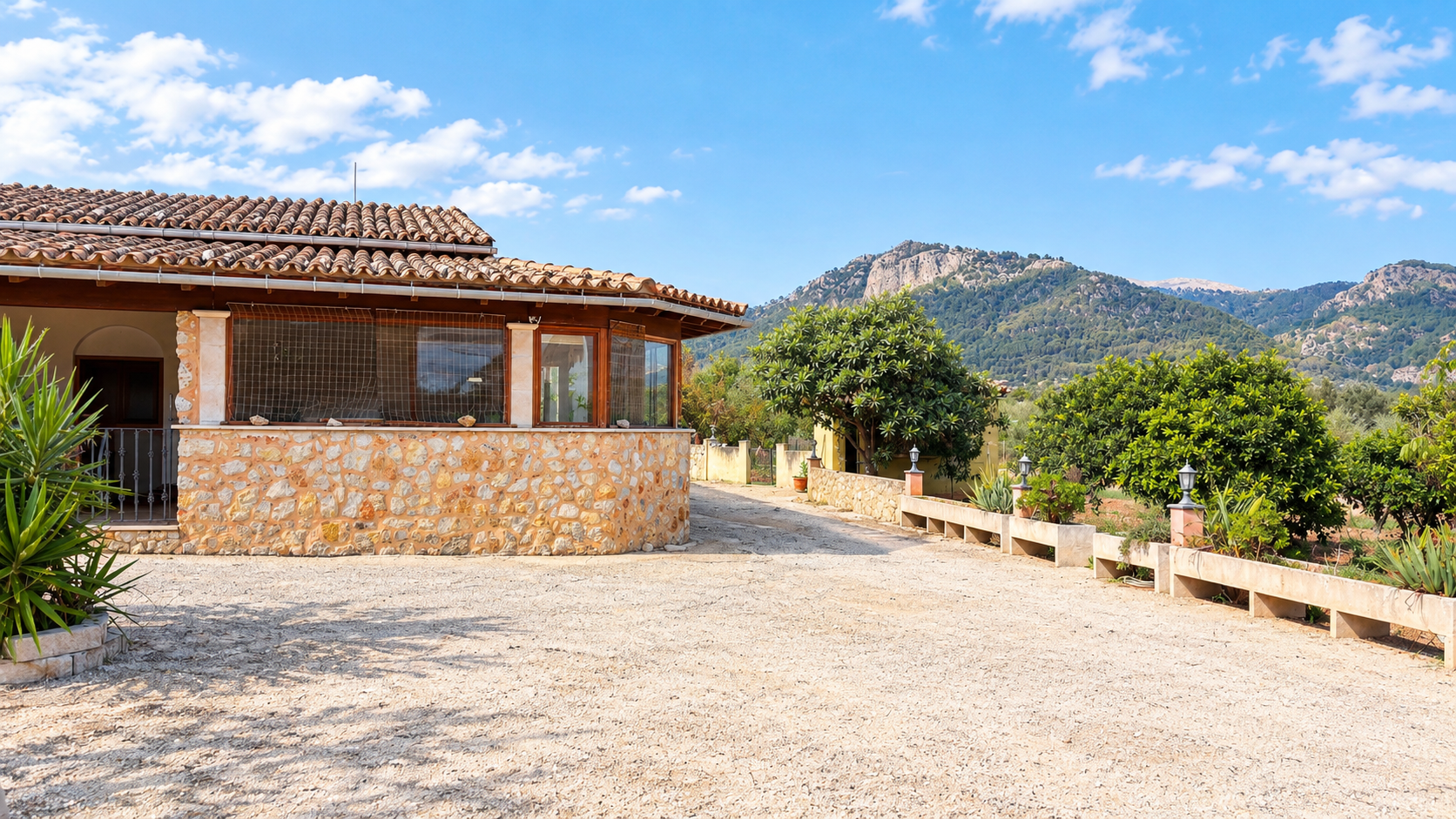 Finca with breathtaking mountain views in Selva [AI-modified]
