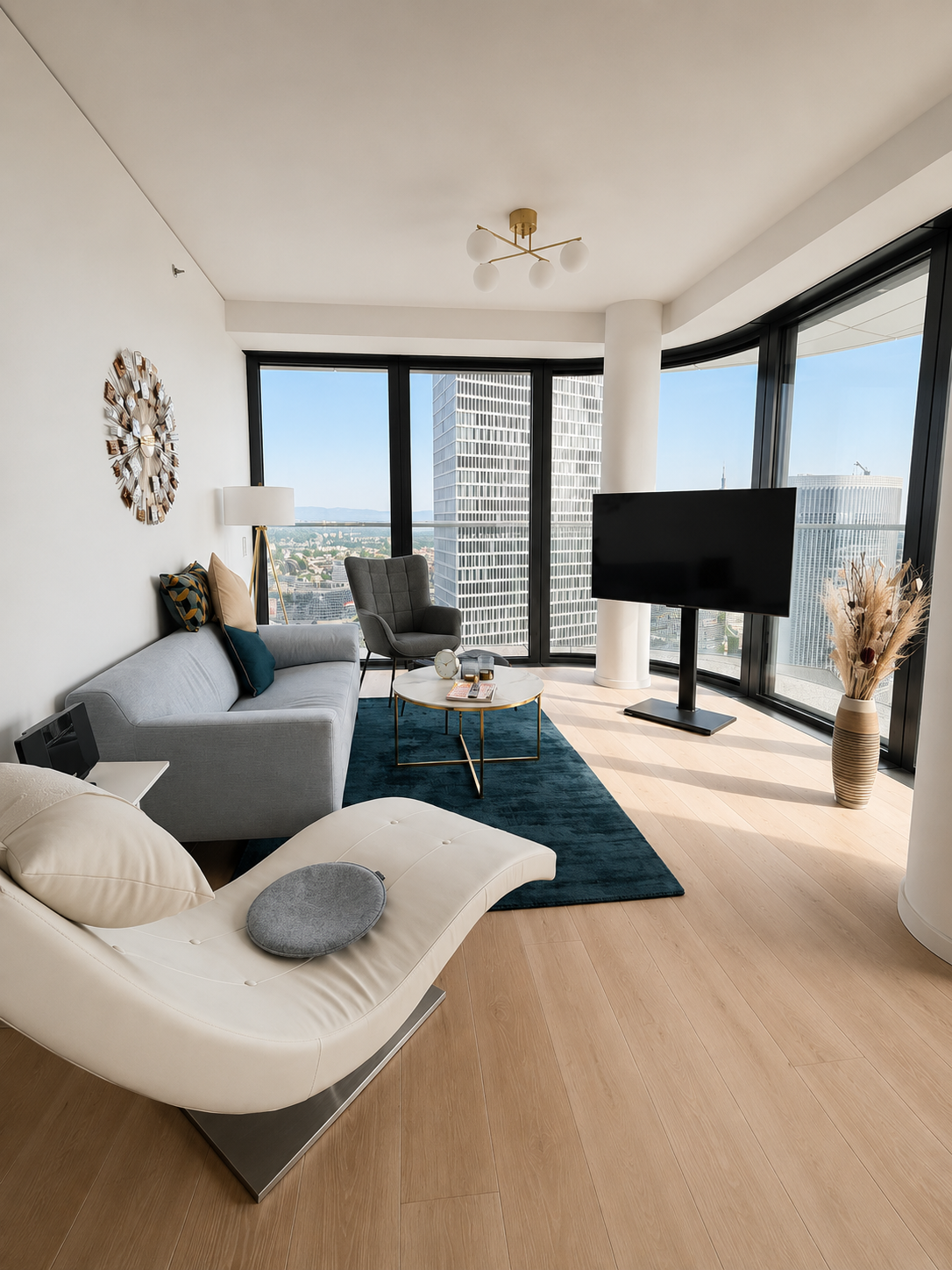 Exklusive, möblierte Zwei-Zimmer-Luxuswohnung mit umlaufender Loggia im Grand Tower
