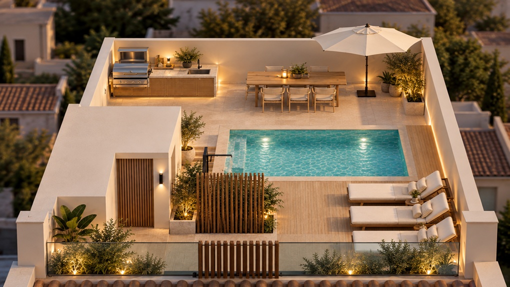 Exclusive penthouse with a private rooftop pool and sea views
