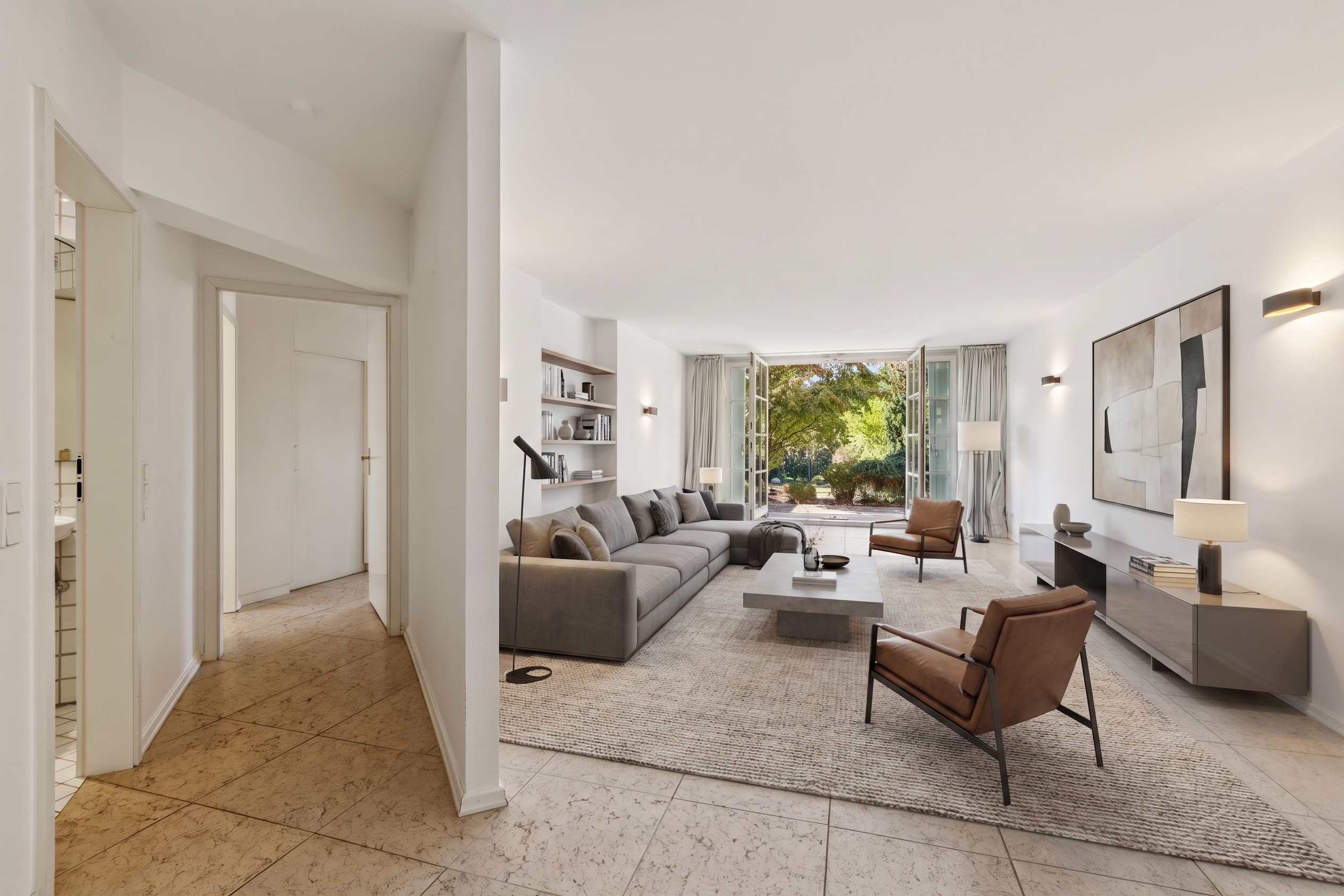 „Haus im Haus“ - Rheinnahe Maisonette mit Traumgarten [KI-modifiziert]