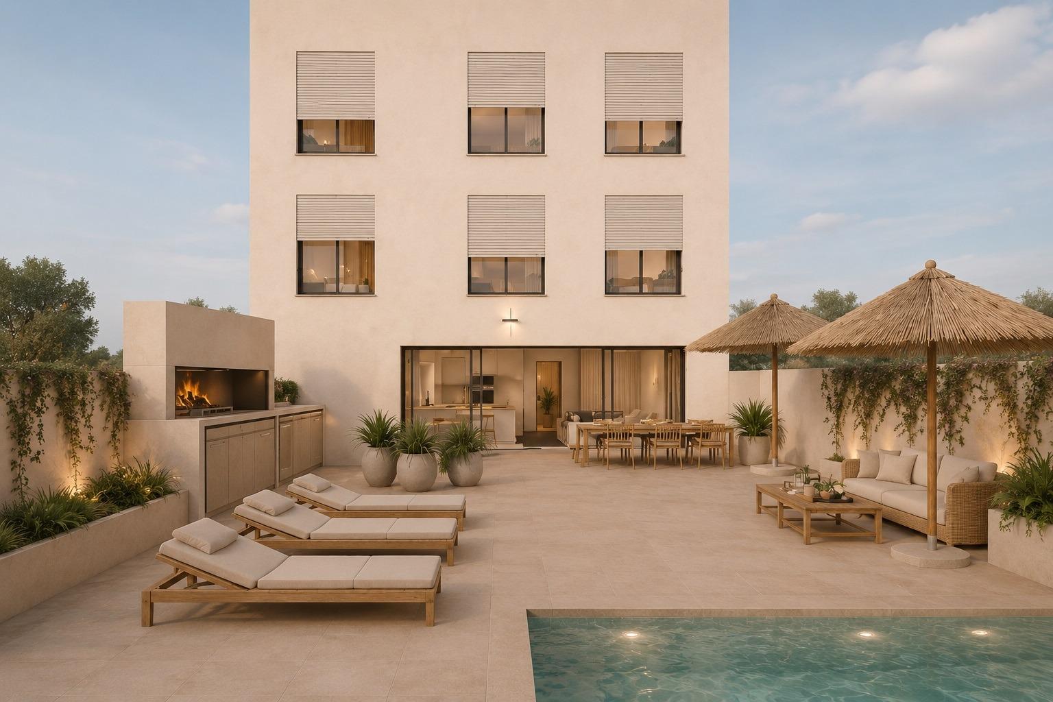 Designer ground-floor apartment with private pool near the beach