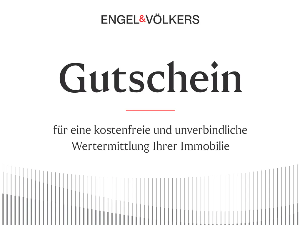 Engel & Völkers voucher for a free and non-binding property valuation. White background with gray graphic at the bottom.