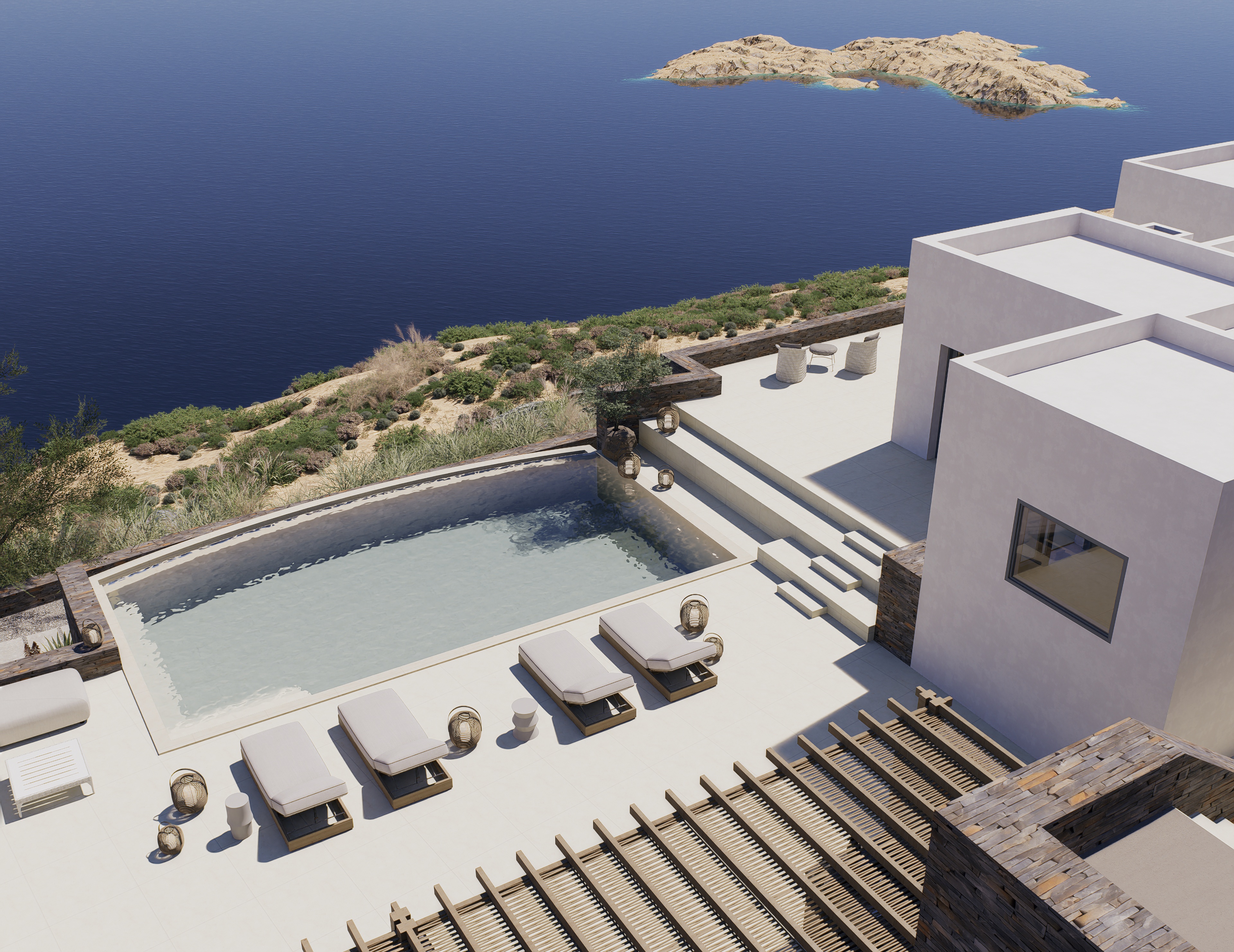 Modern coastal villa with private pool in Kea