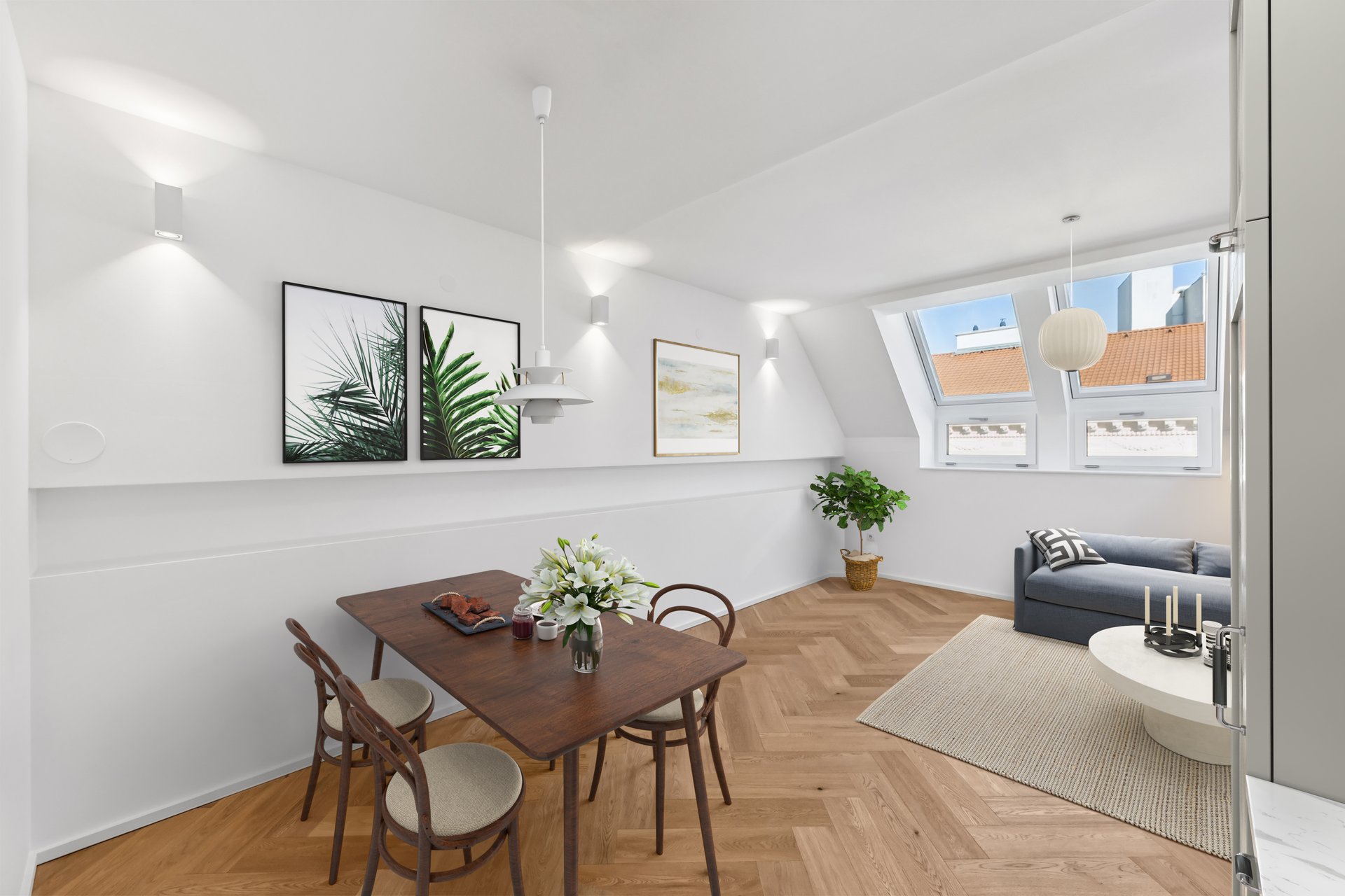 First occupancy: Attic apartment with covered terrace on living level