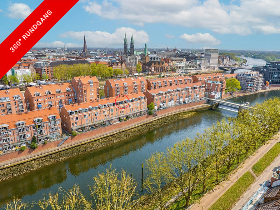 Wohnen am Teerhof: Herrliche Maisonette-Wohnung mit Dachterrasse und Blick auf die Kleine Weser!