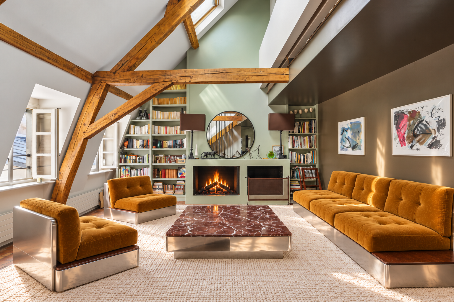 In the heart of the Marais, elegant duplex with spacious interiors and 3 bedrooms, on the top floor of a 17th-century building [AI-modified]