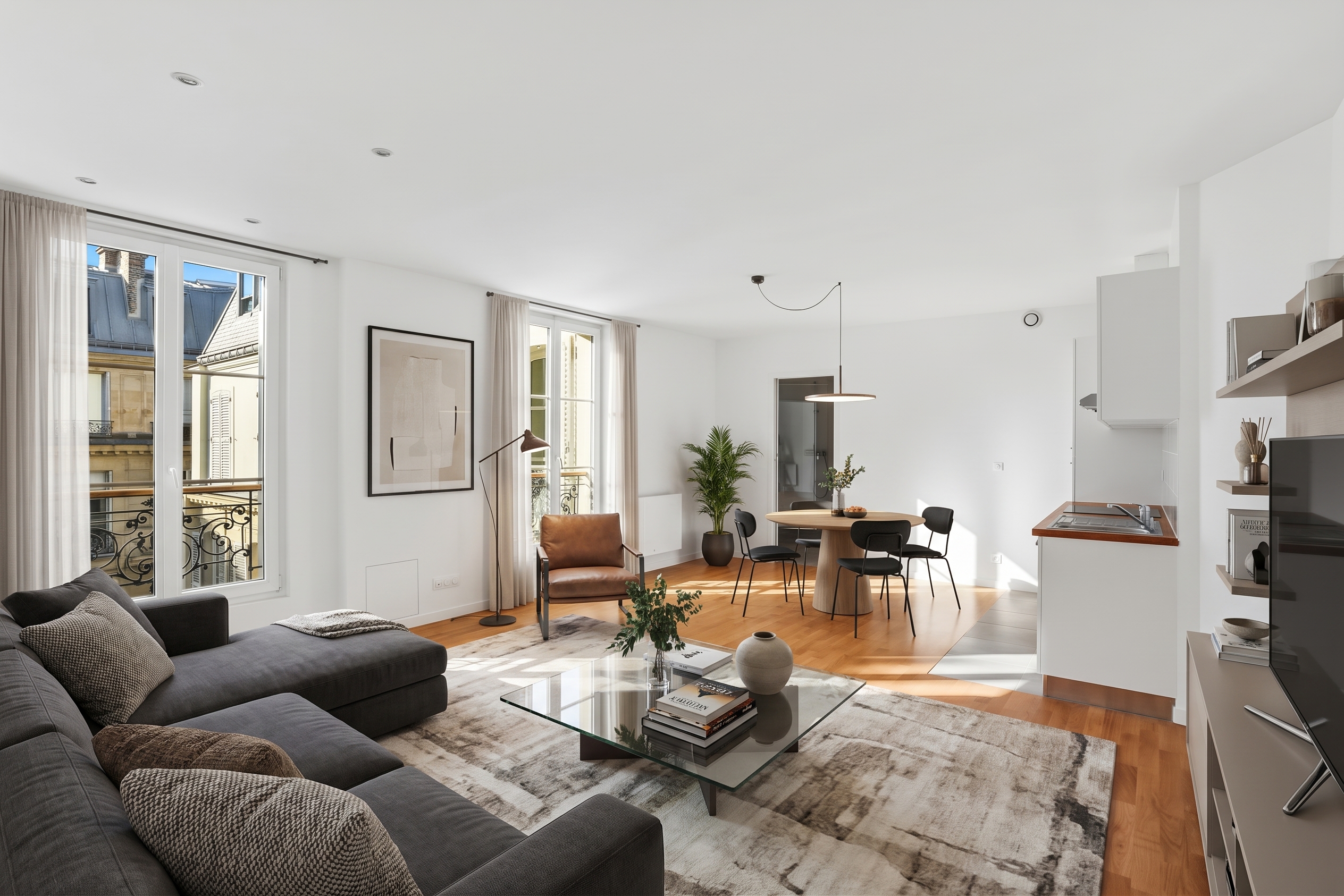 One-bedroom apartment on a high floor, south-facing – Saint-Augustin / Madeleine [AI-modified]
