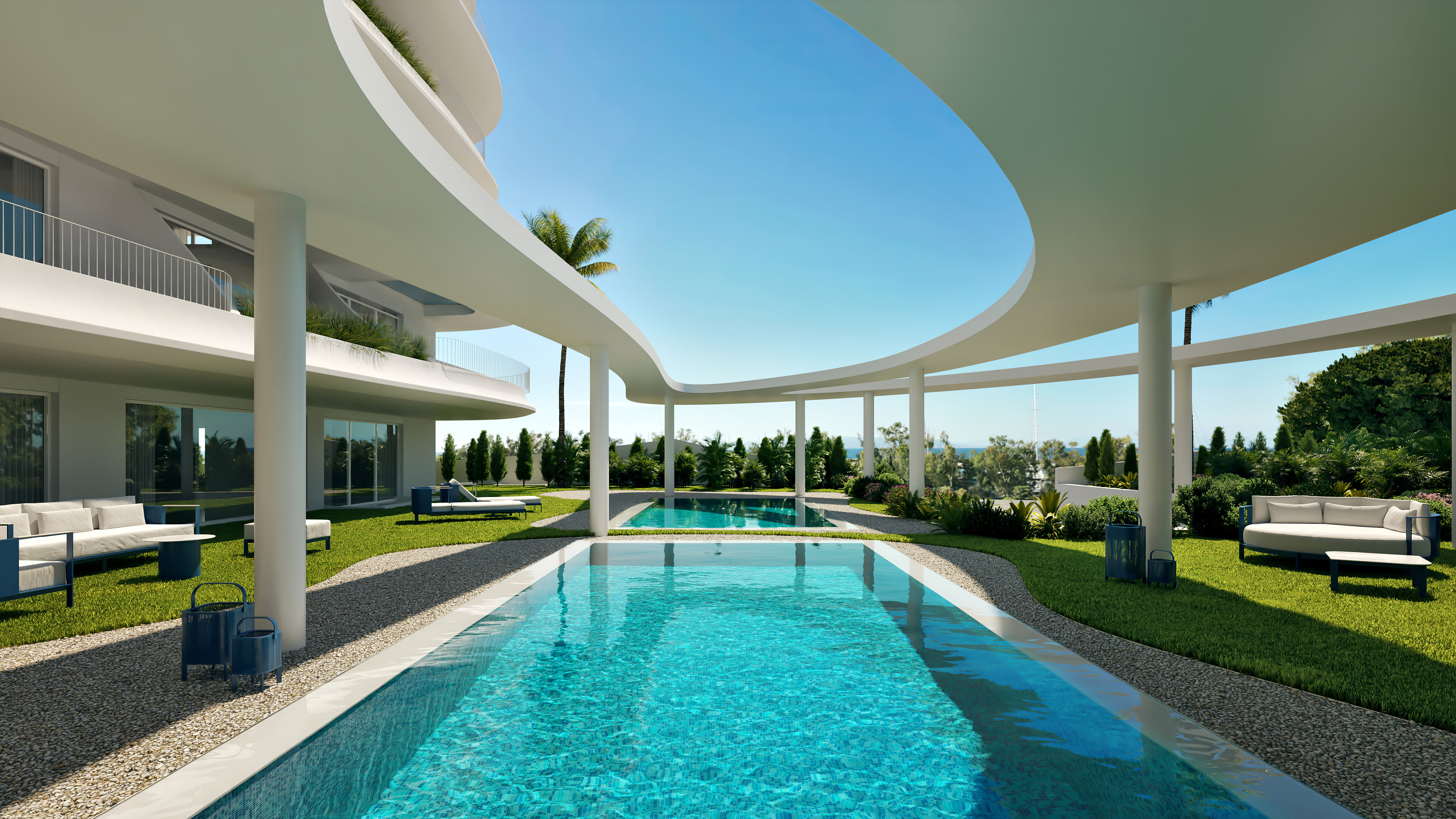 Opulent maisonette on 2nd & 3rd floor with sea view and pool