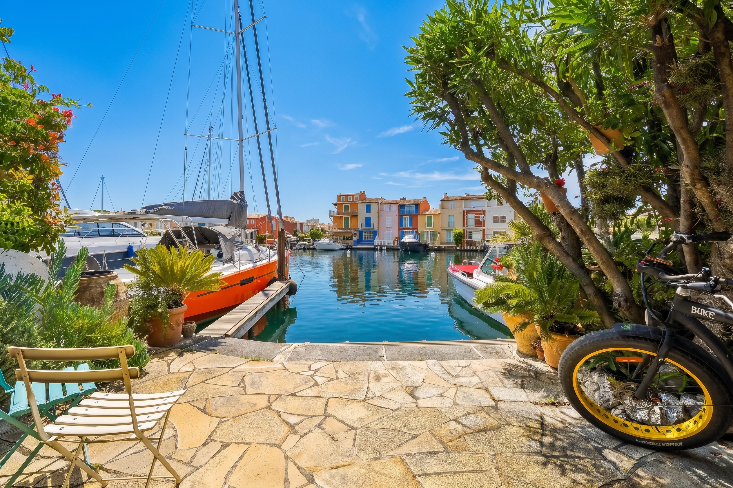 Charming apartment with terrace and mooring in Port Grimaud [AI-modified]
