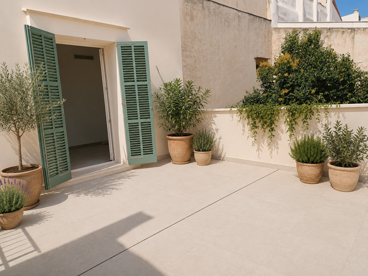 Stylish, newly renovated old-town apartment with private terraces and pool view