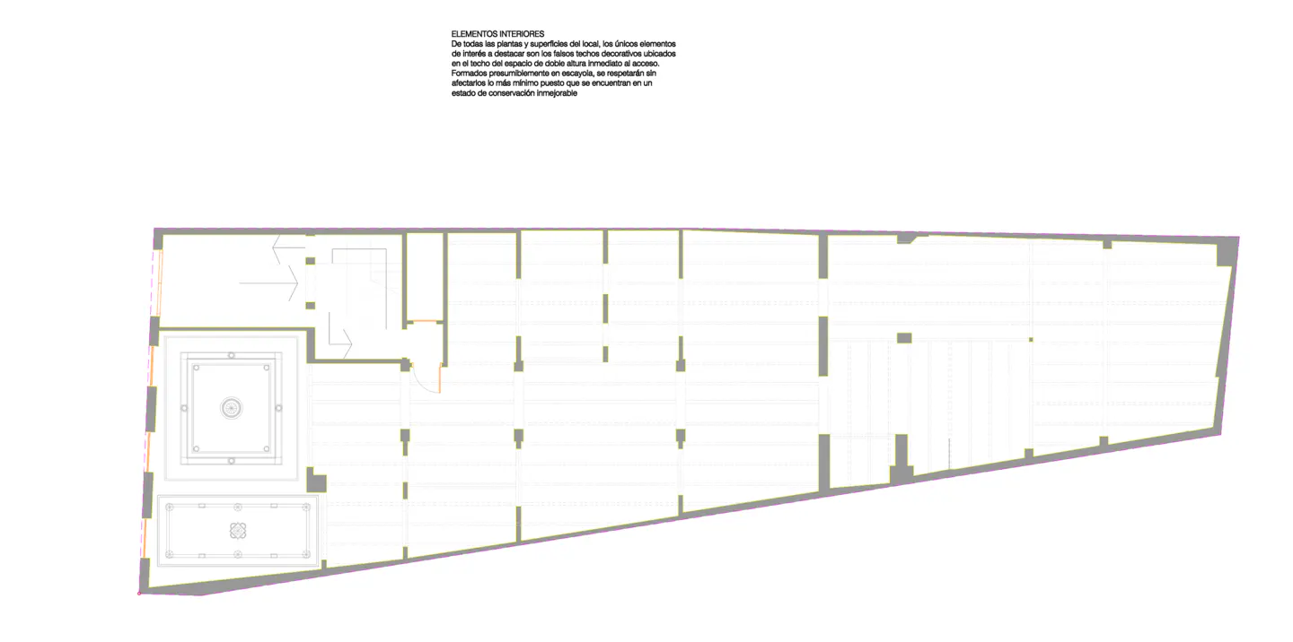 Architectural floor plan showing a building layout with rooms, walls, and interior elements.