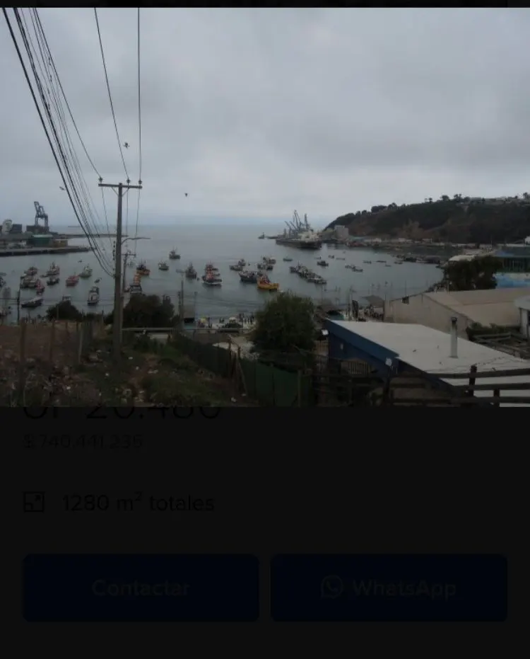 View of a harbor with many boats on a cloudy day, seen from a hillside with power lines.