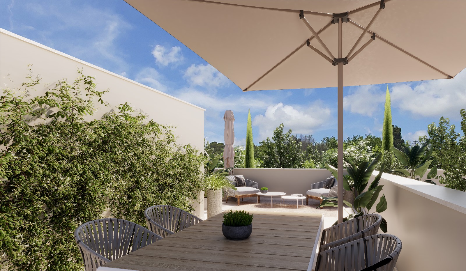 Modern new built terraced houses with pool