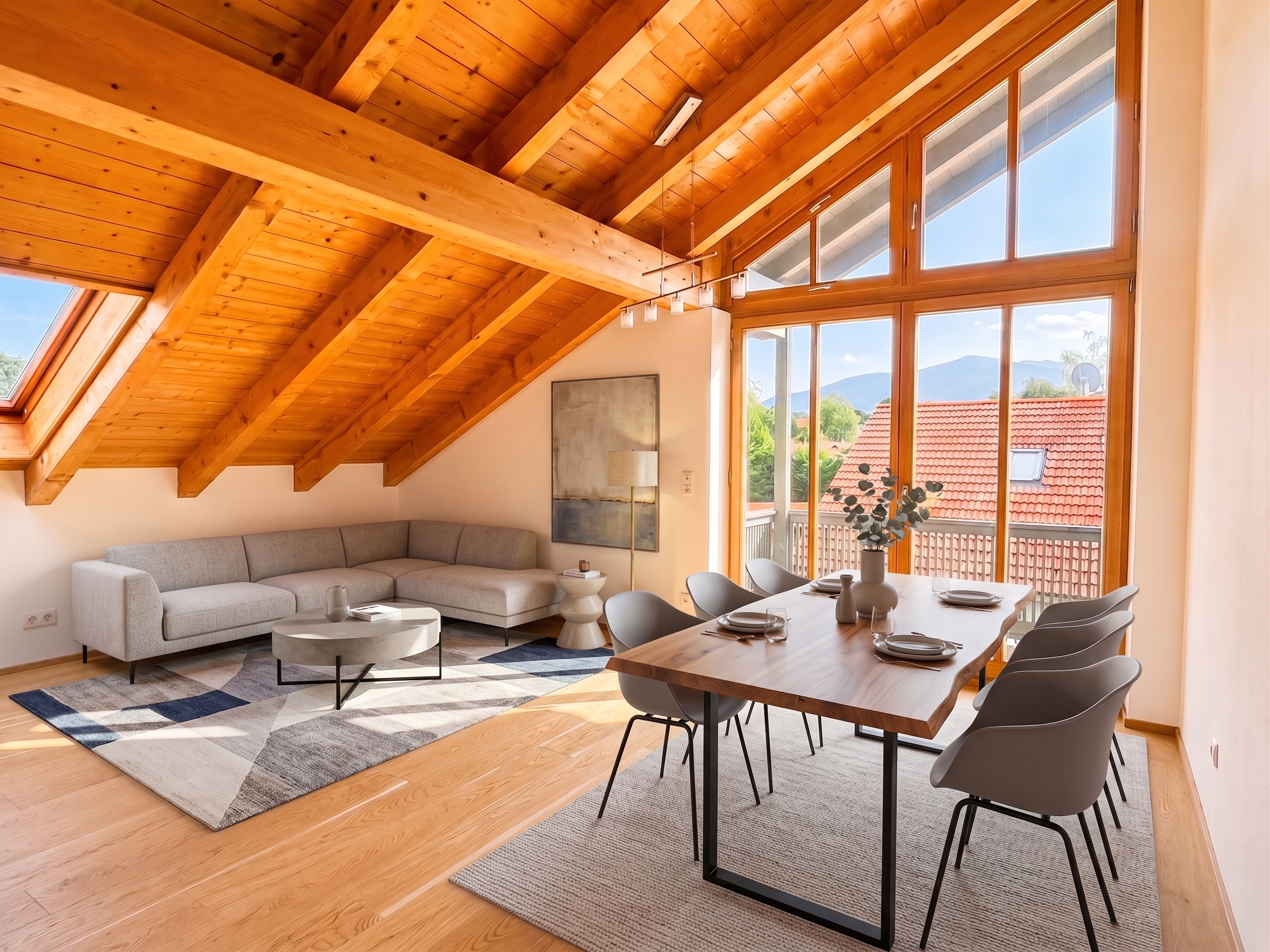 Exclusive top-floor apartment with gable-high windows and stunning Alpine views