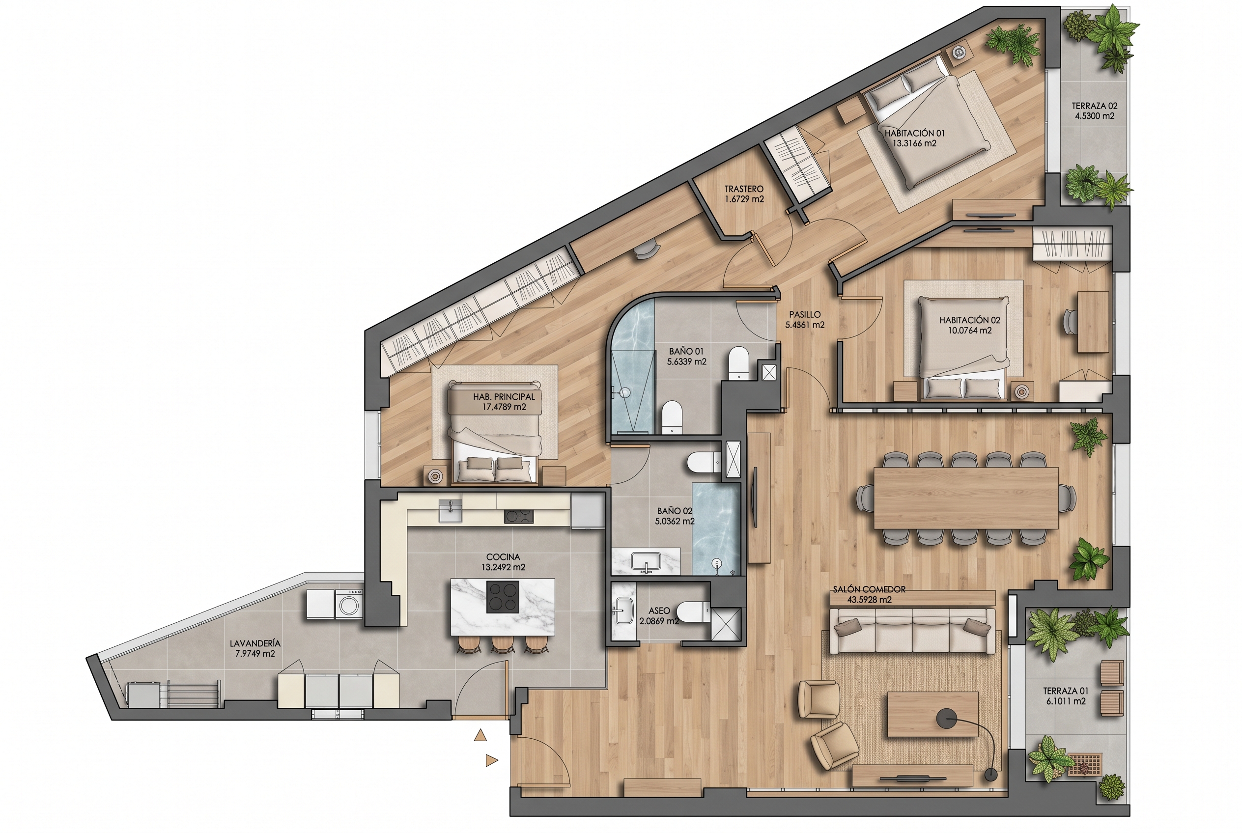 Exclusive luxury home, fully renovated, with two terraces. [AI-modified]