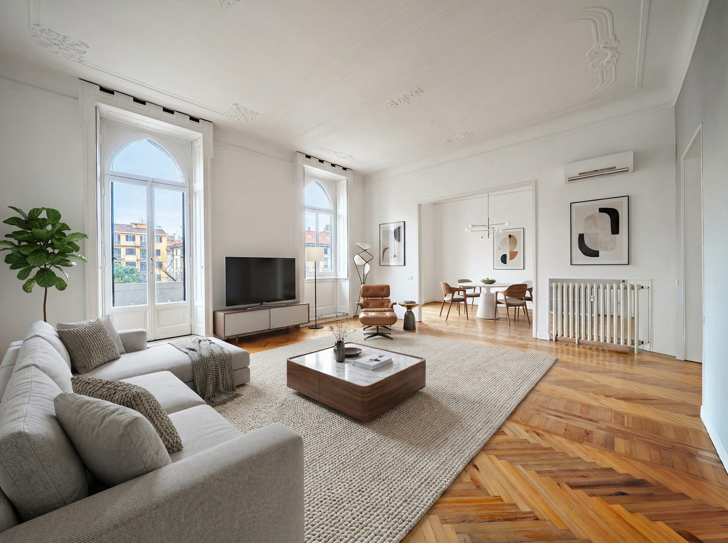 Elegant apartment in a historic building in viale Majno [AI-modified]