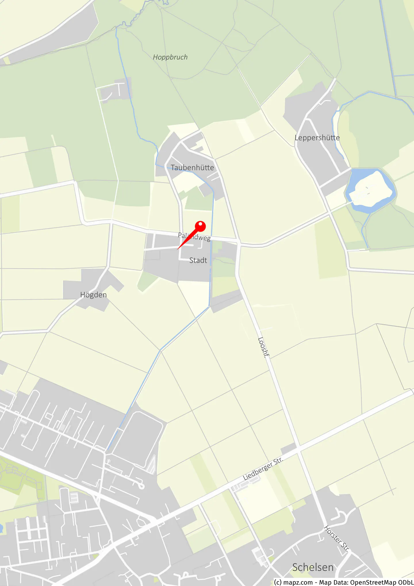 Map view of Stadt, Germany, with a red pin marking Paldwerg. Roads and waterways are visible.